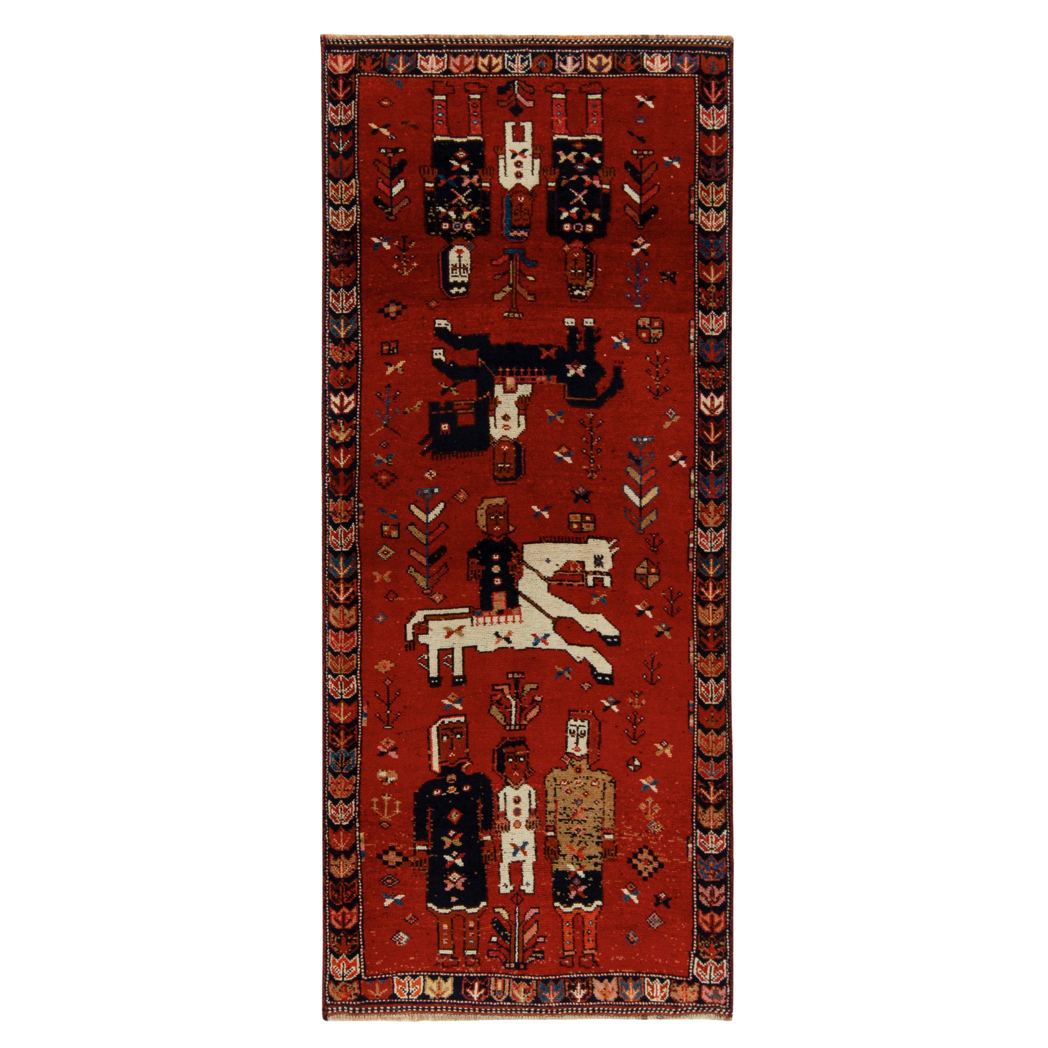 1950s Vintage Tribal Runner in Brown, Black, White Pictorials by Rug & Kilim For Sale