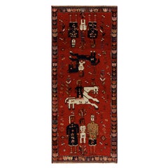 1950s Retro Tribal Runner in Brown, Black, White Pictorials by Rug & Kilim