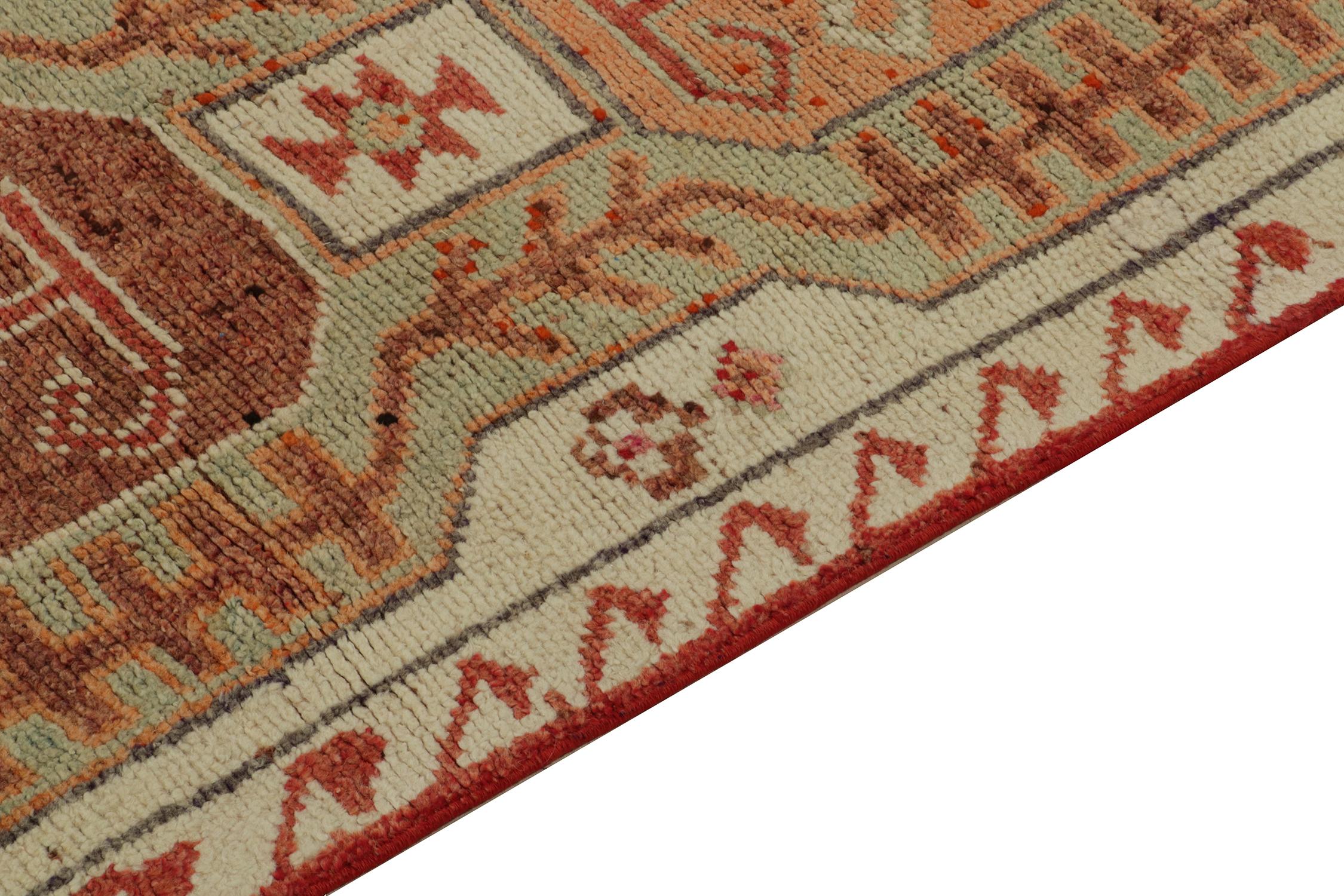 1950s Vintage Tribal Runner in Green Red, Beige Geometric Pattern by Rug & Kilim In Good Condition For Sale In Long Island City, NY