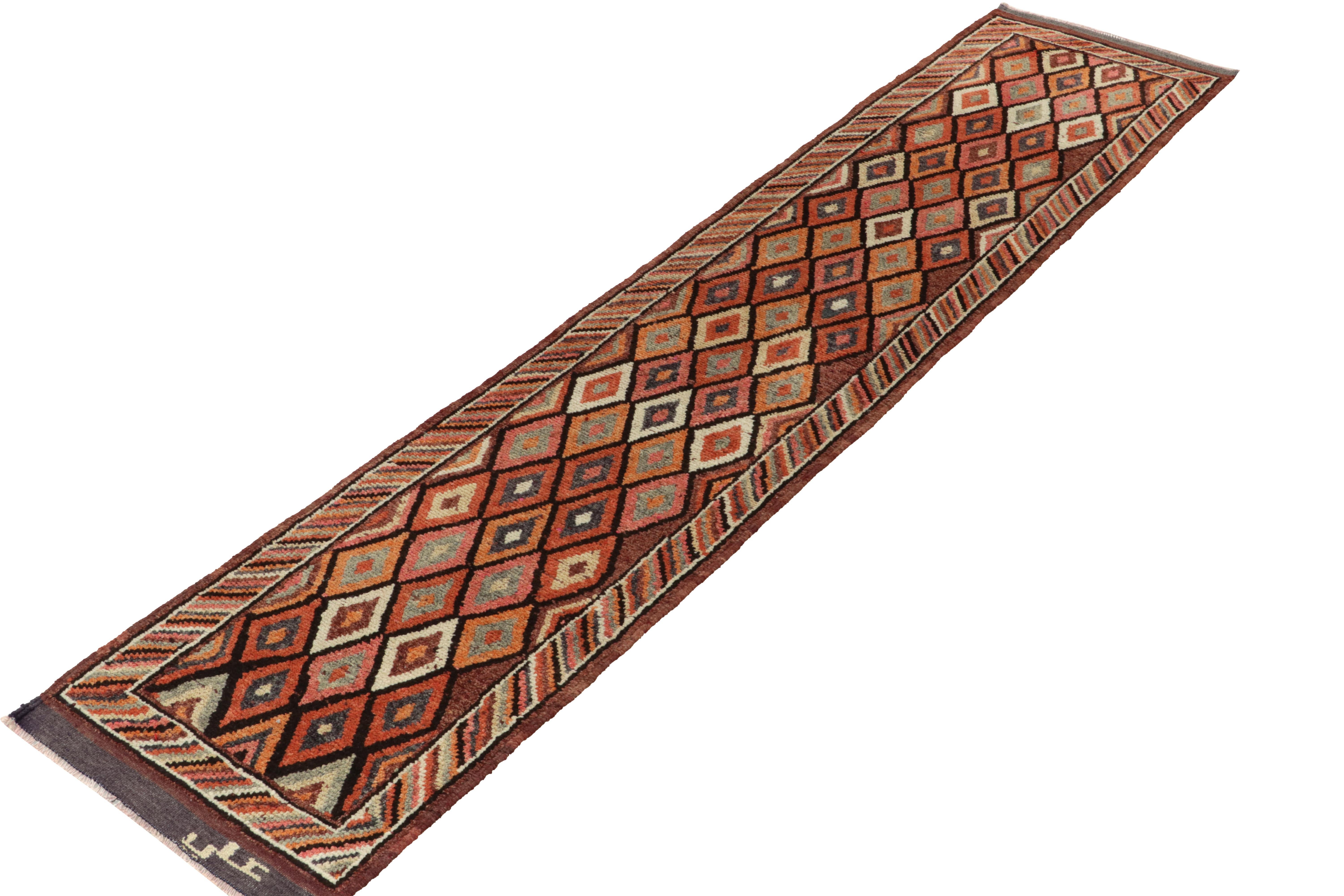 Turkish 1950s Vintage Tribal runner in Multicolor Patterns, Geometric by Rug & Kilim For Sale