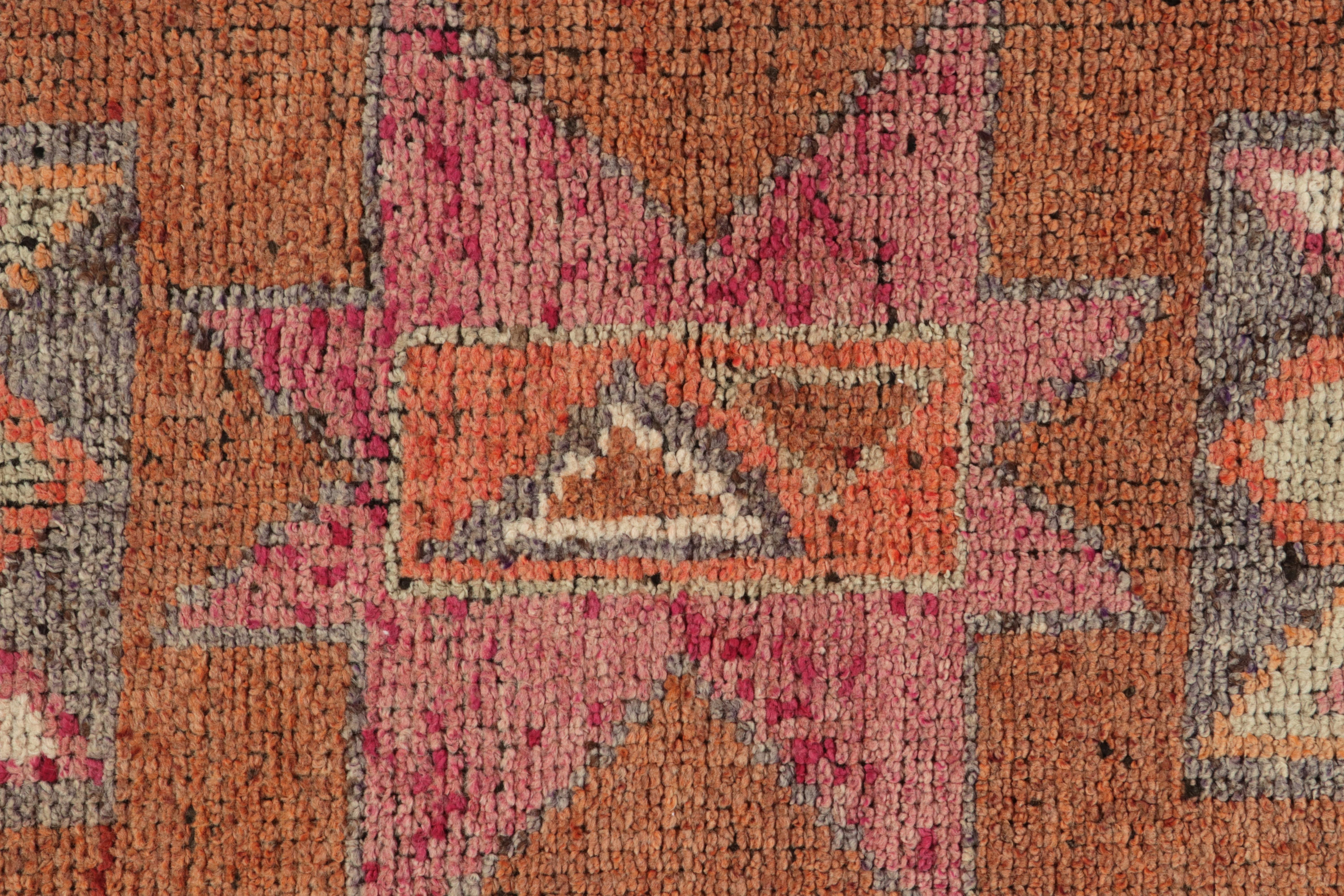 1950s Vintage Tribal Runner in Orange Gray Pink Medallion Pattern by Rug & Kilim In Good Condition For Sale In Long Island City, NY