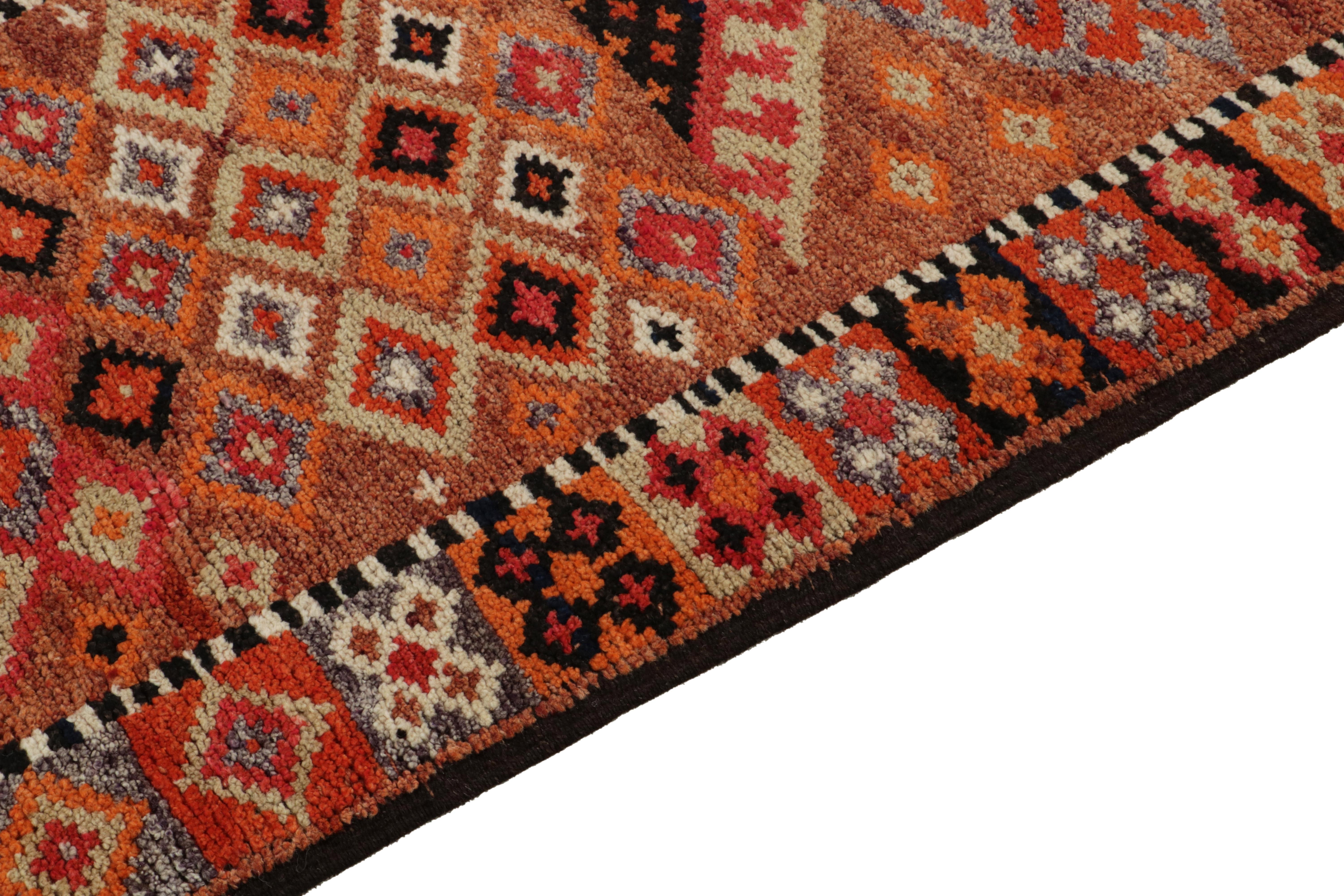 Hand-Knotted 1950s Vintage Tribal Runner in Orange Multihued Geometric Pattern by Rug & Kilim For Sale