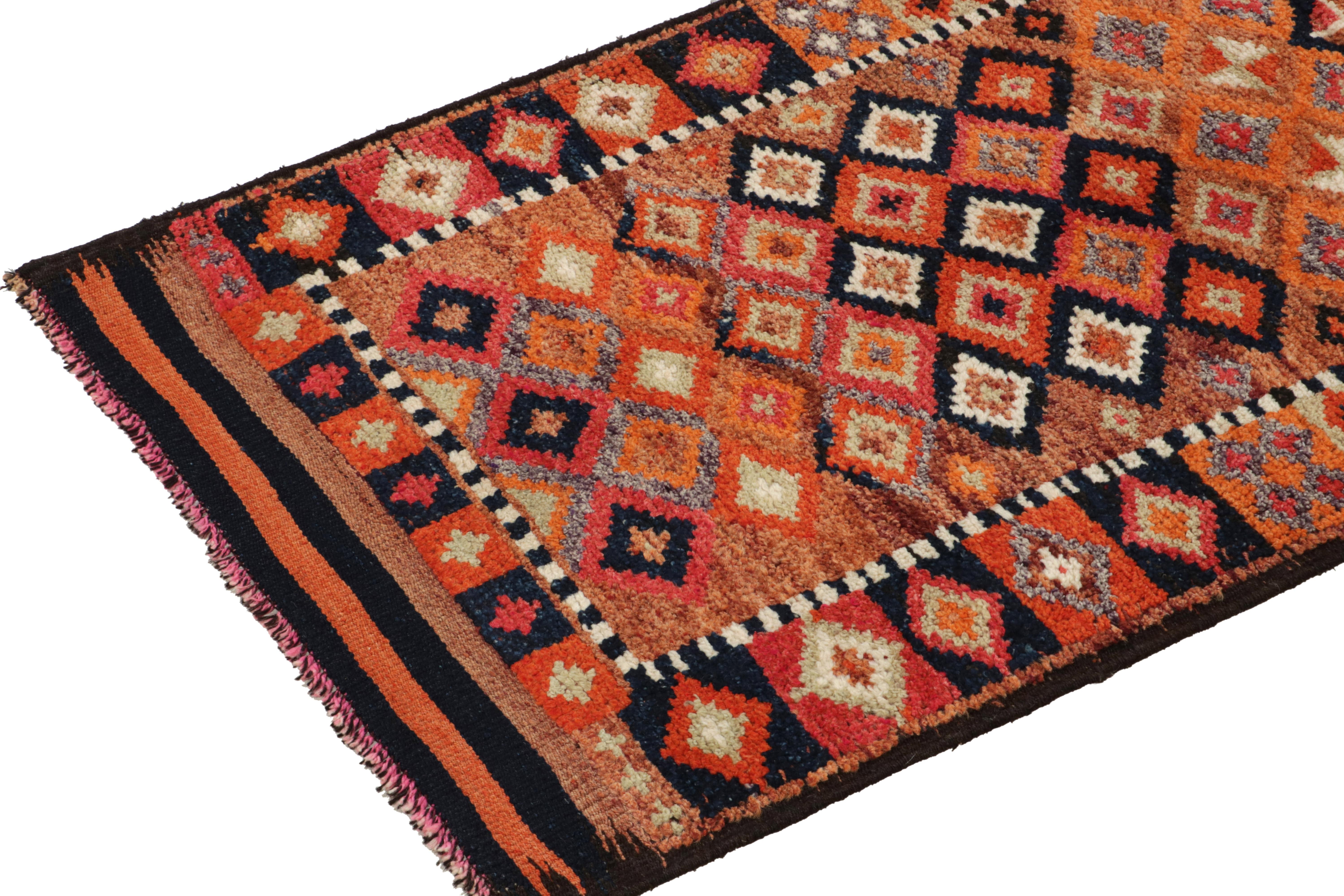 1950s Vintage Tribal Runner in Orange Multihued Geometric Pattern by Rug & Kilim In Good Condition For Sale In Long Island City, NY