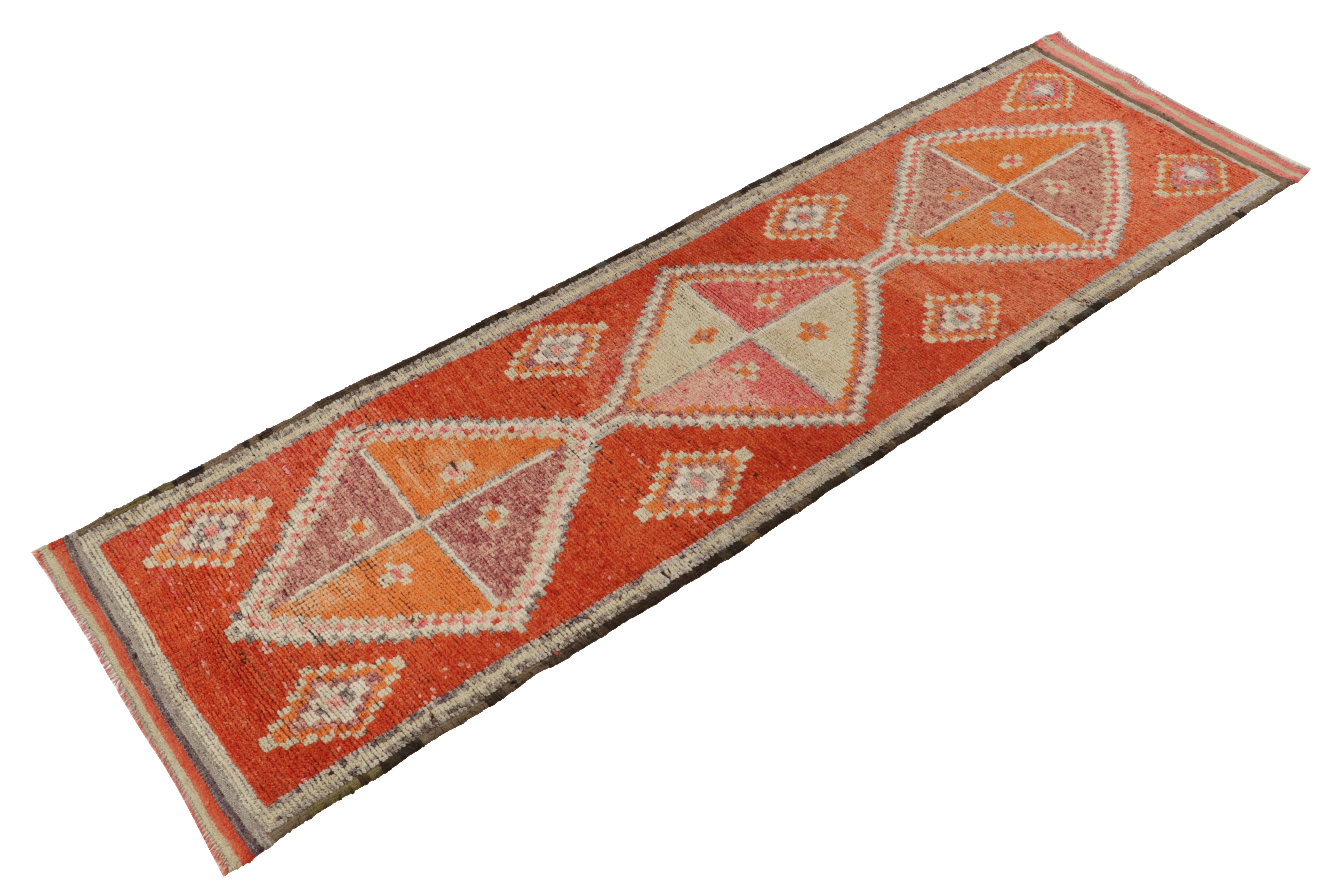 Turkish 1950s Vintage Tribal Runner in Orange, Red Medallion Patterns by Rug & Kilim