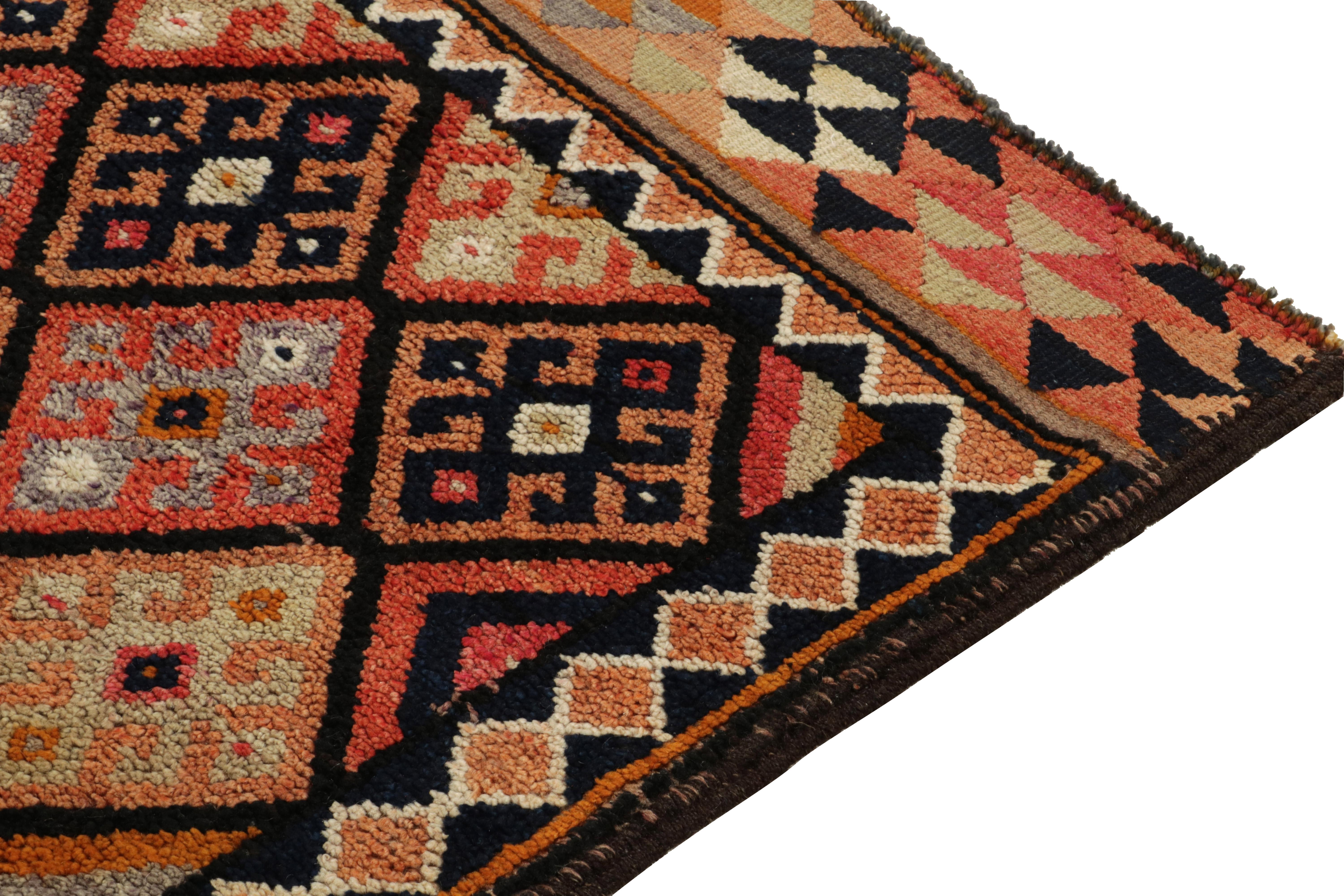 1950s Vintage Tribal Runner in Orange, Red, Geometric Patterns by Rug & Kilim In Good Condition For Sale In Long Island City, NY
