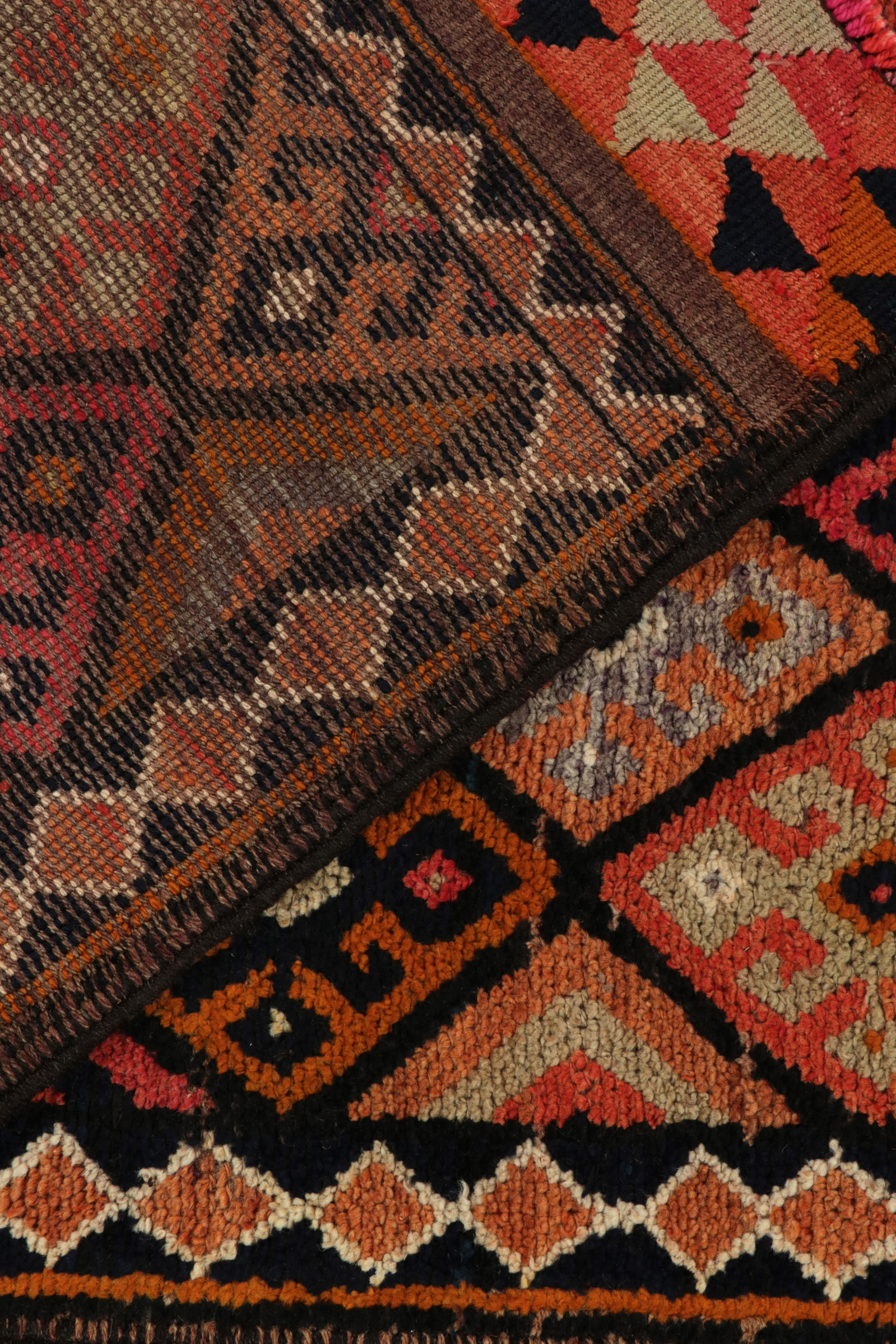 Mid-20th Century 1950s Vintage Tribal Runner in Orange, Red, Geometric Patterns by Rug & Kilim For Sale