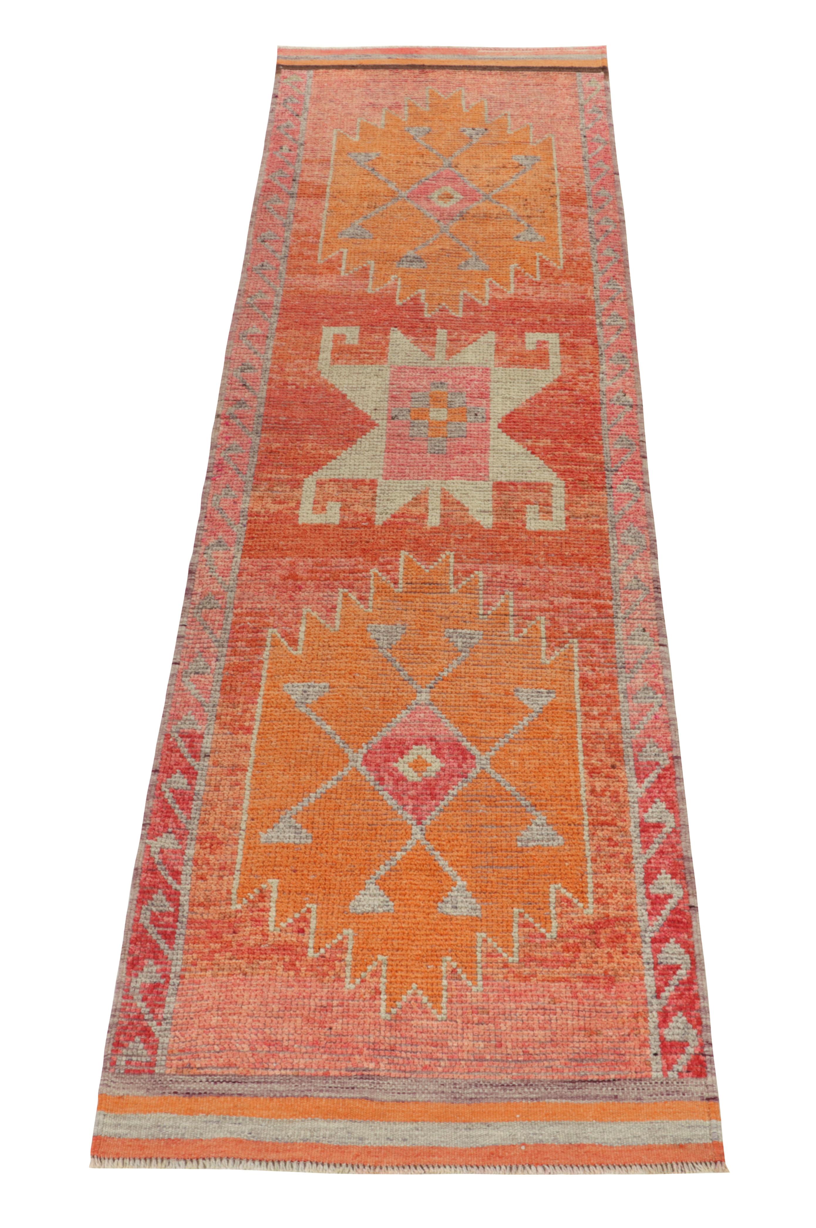 Hand-knotted in wool, a 3x11 runner from Rug & Kilim’s latest curation of rare, texturally superb tribal pieces. 

Originating from Turkey circa 1950-1960, this particular rug exemplifies the lively aspect of tribal aesthetics through playful tones