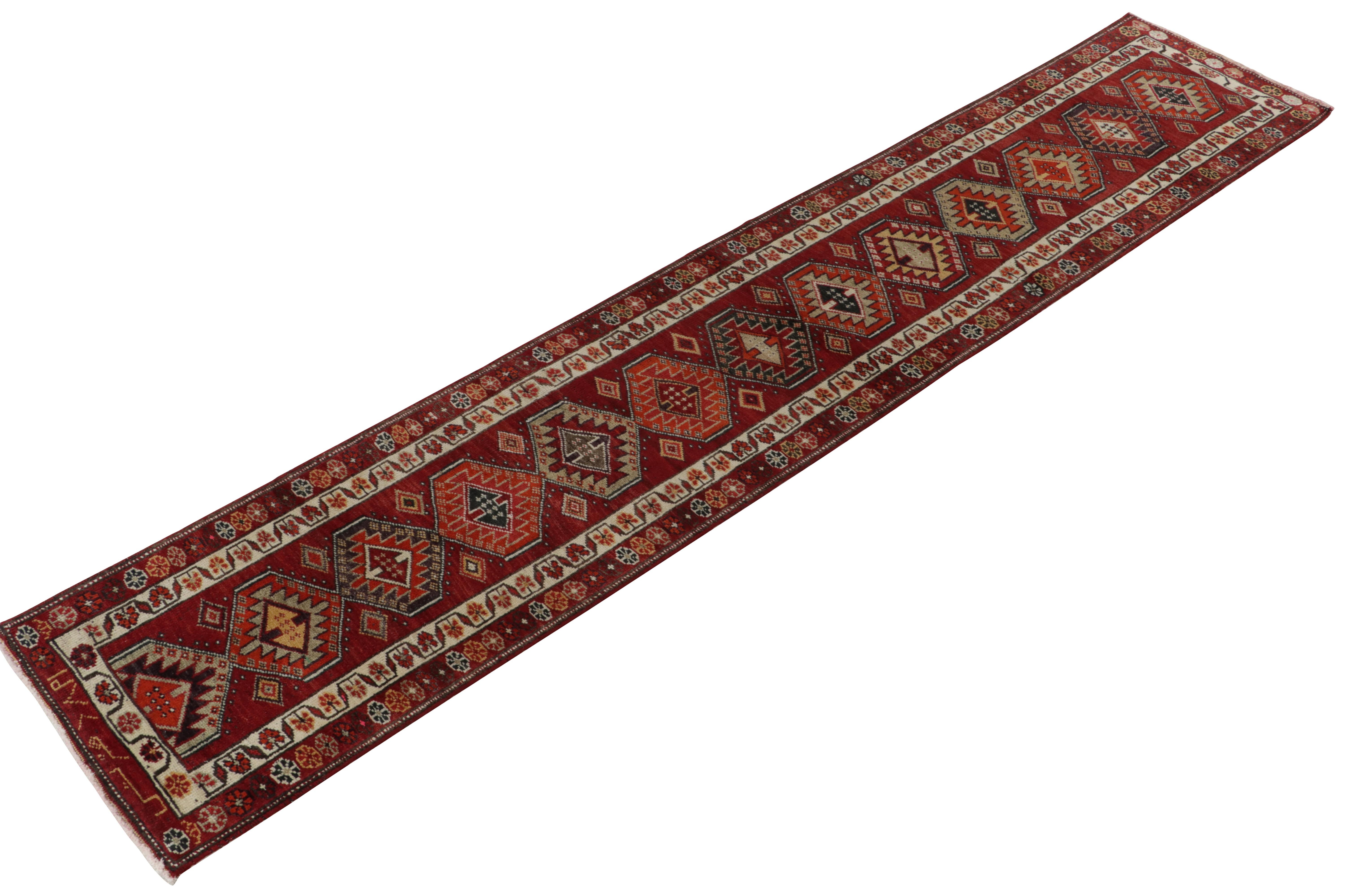 Turkish 1950s Vintage Tribal Runner in Red and Brown Geometric Patterns by Rug & Kilim For Sale
