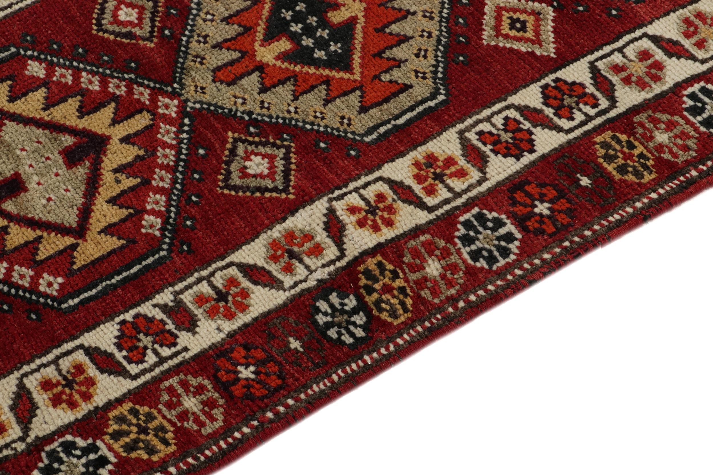 Hand-Knotted 1950s Vintage Tribal Runner in Red and Brown Geometric Patterns by Rug & Kilim For Sale