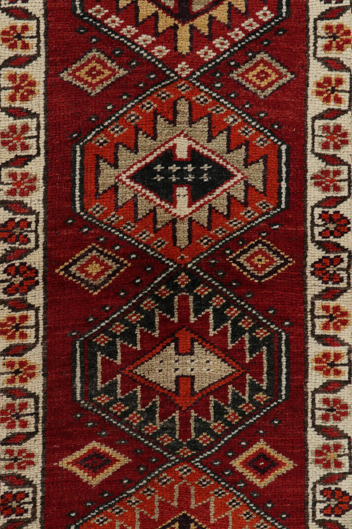 1950s Vintage Tribal Runner in Red and Brown Geometric Patterns by Rug & Kilim In Good Condition For Sale In Long Island City, NY