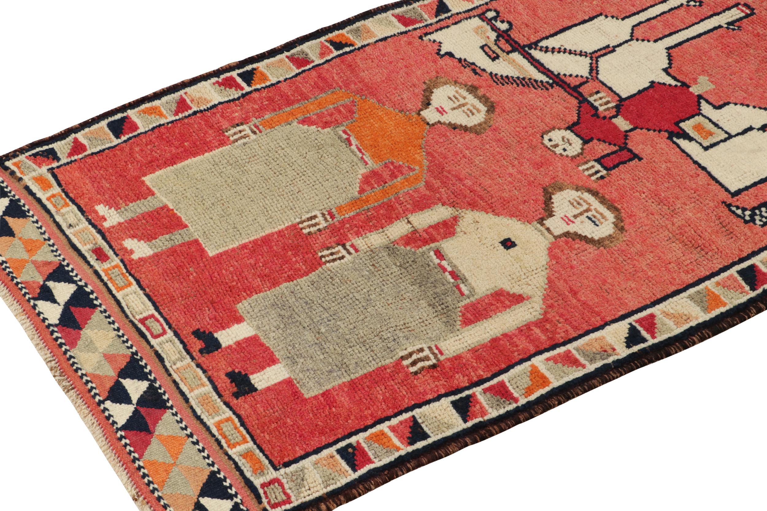 Turkish 1950s Vintage Tribal Runner in Red Background Multihued Pictorial by Rug & Kilim For Sale