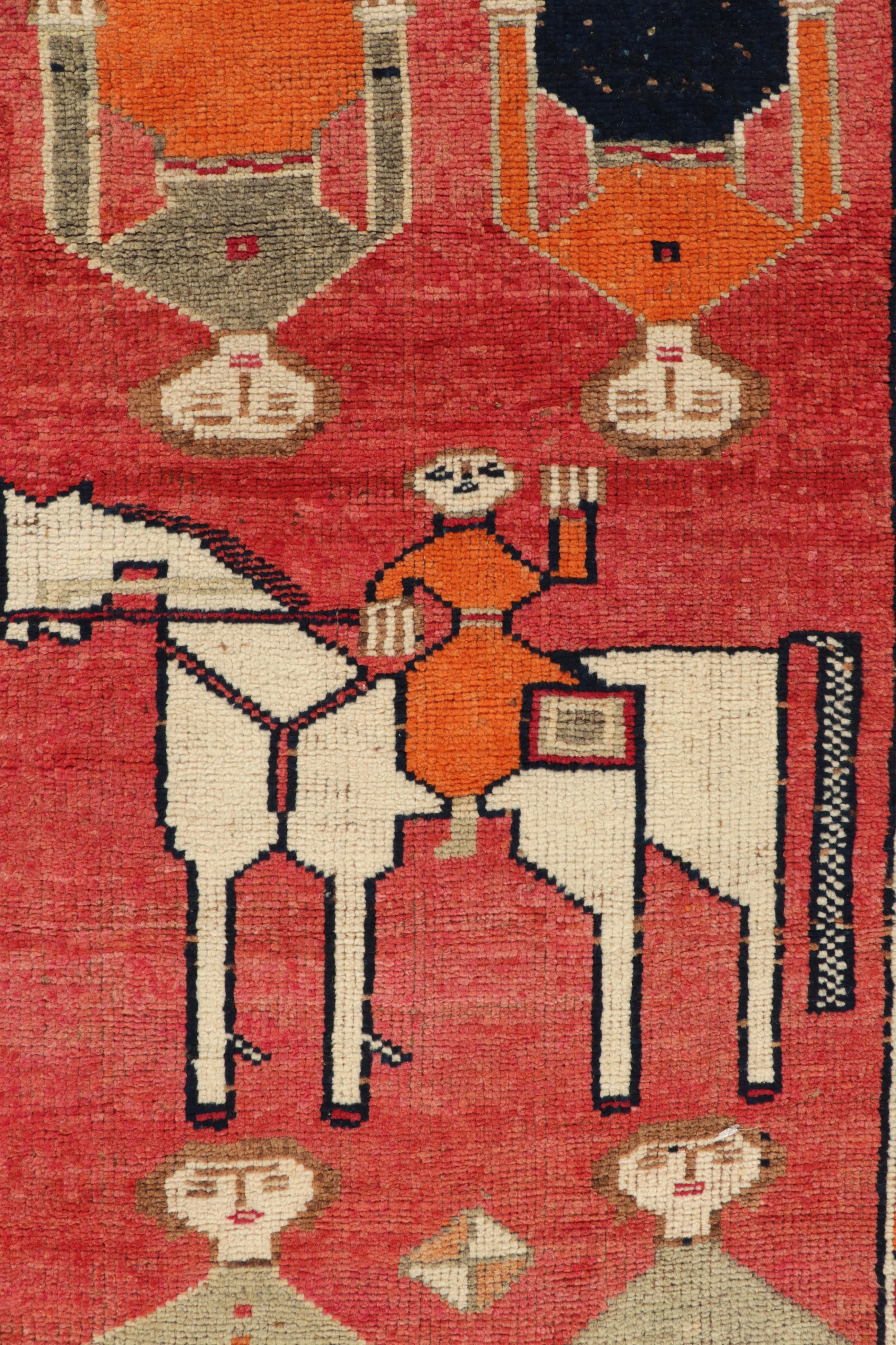 1950s Vintage Tribal Runner in Red Background Multihued Pictorial by Rug & Kilim In Good Condition For Sale In Long Island City, NY