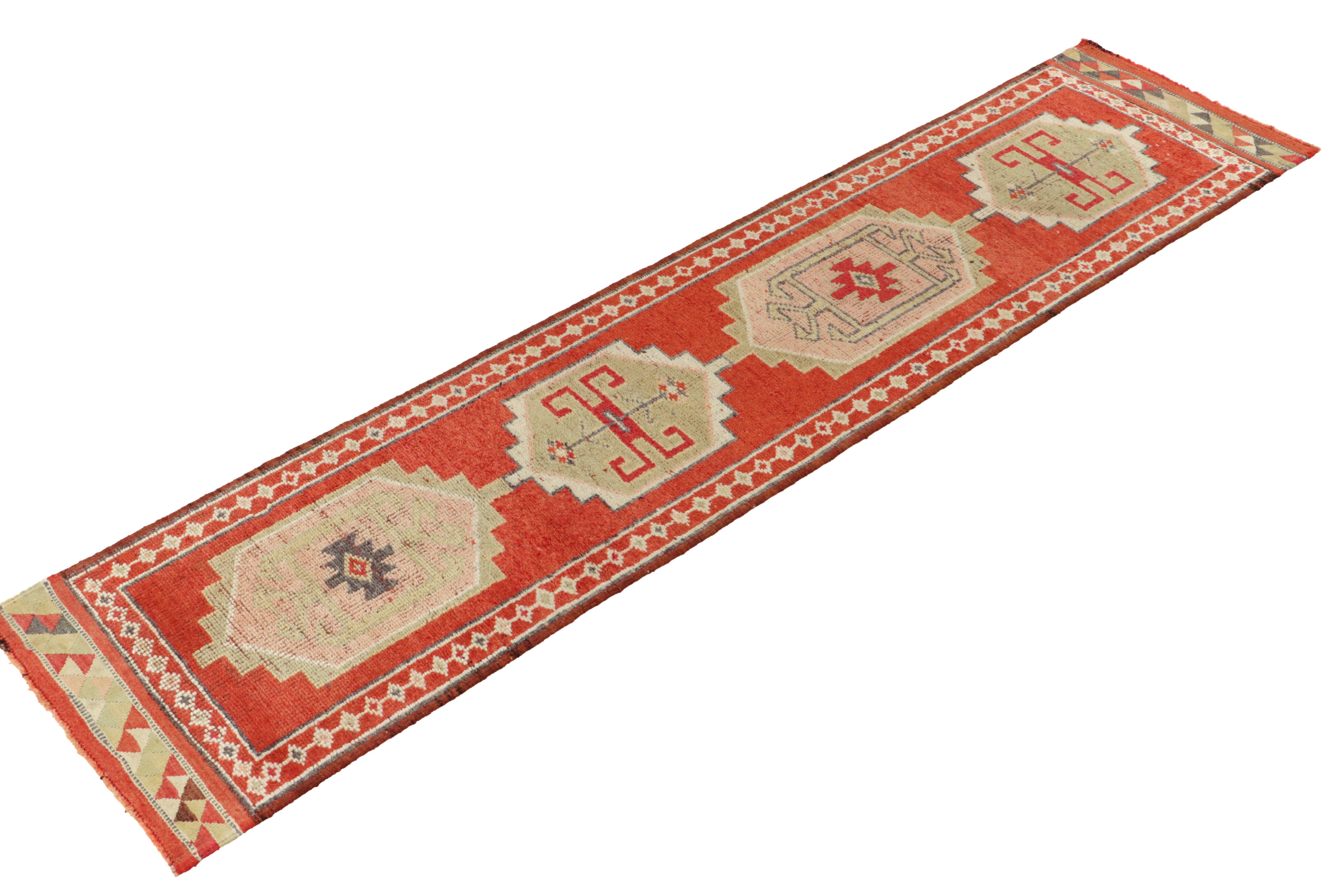 Turkish 1950s Vintage Tribal Runner in Red, Beige and Medallion Patterns by Rug & Kilim For Sale