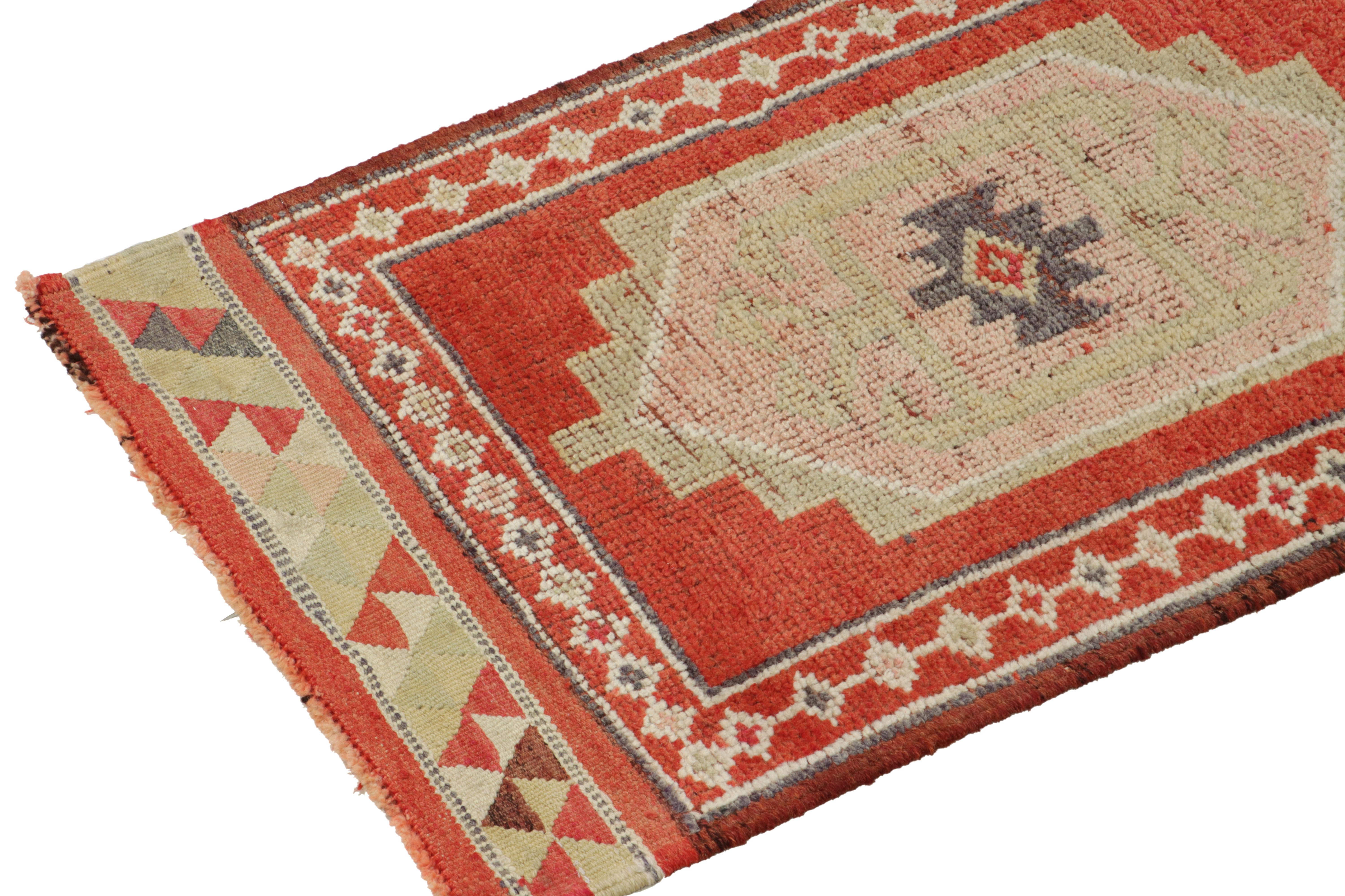 Hand-Knotted 1950s Vintage Tribal Runner in Red, Beige and Medallion Patterns by Rug & Kilim For Sale