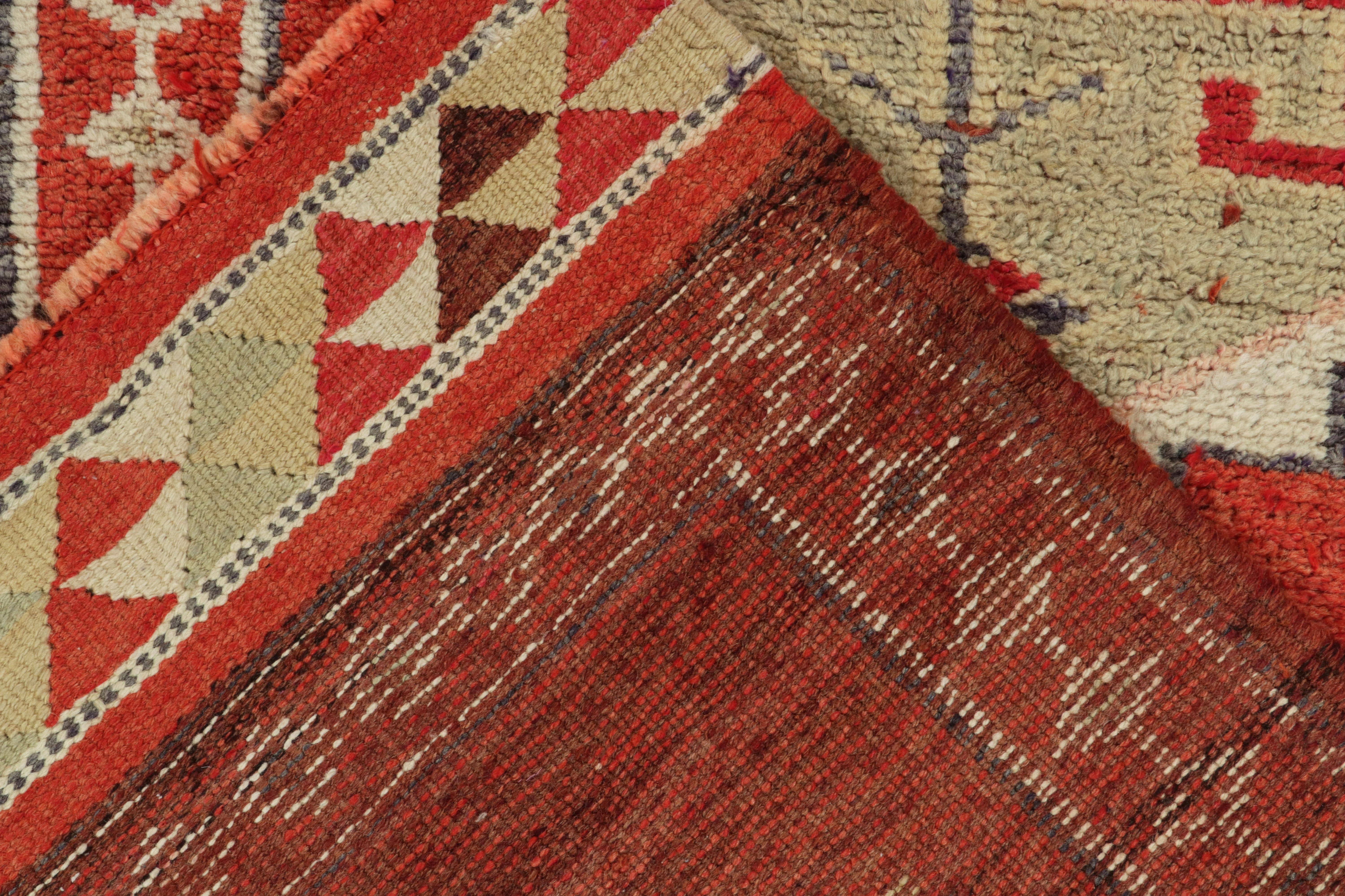 Mid-20th Century 1950s Vintage Tribal Runner in Red, Beige and Medallion Patterns by Rug & Kilim For Sale