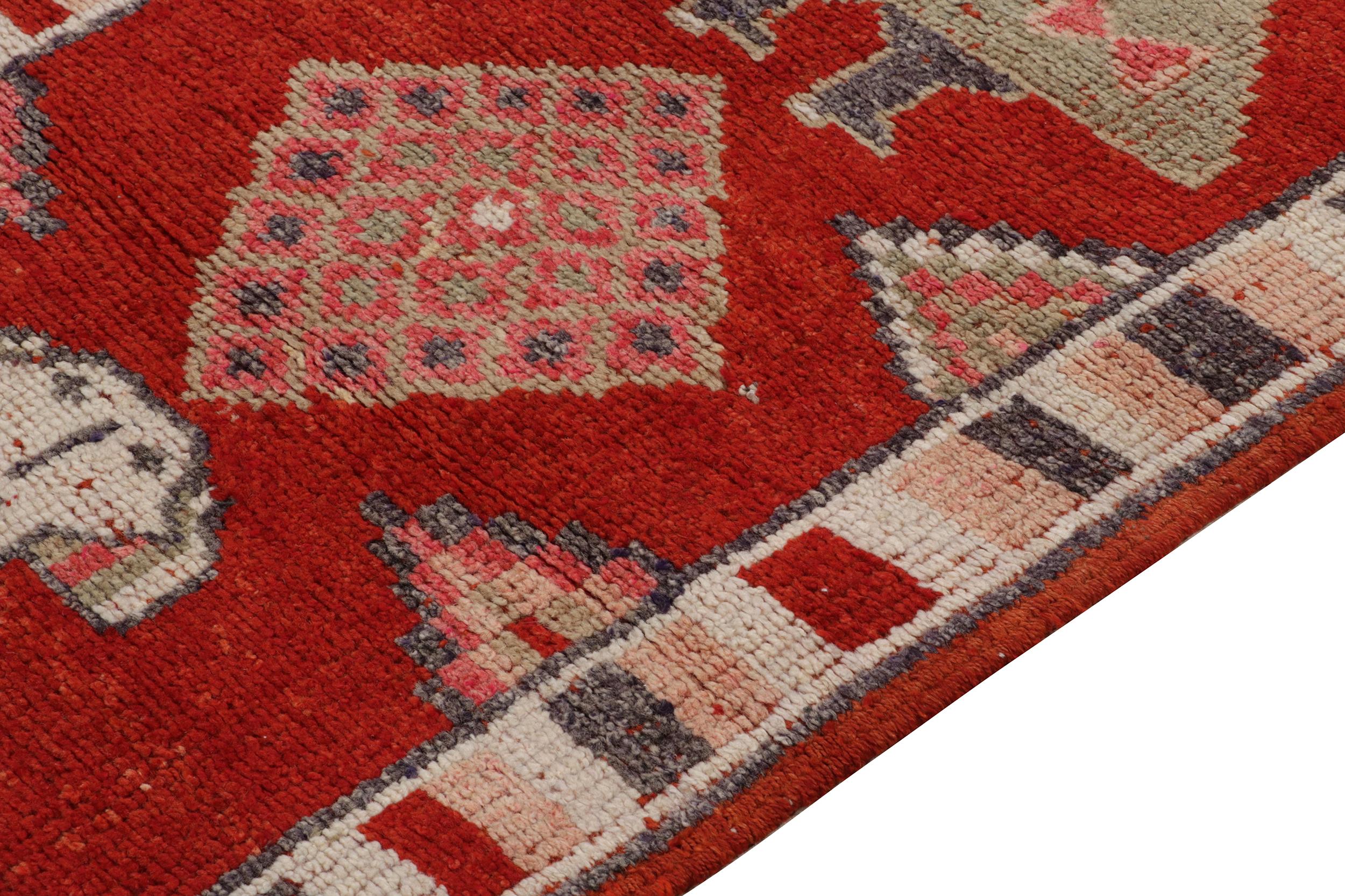 1950s Vintage Tribal Runner in Red, Green and Pictorial Figures by Rug & Kilim In Good Condition For Sale In Long Island City, NY
