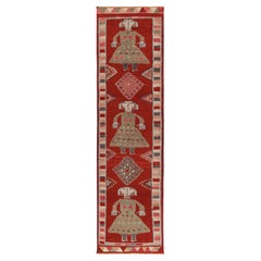 1950s Vintage Tribal Runner in Red, Green and Pictorial Figures by Rug & Kilim