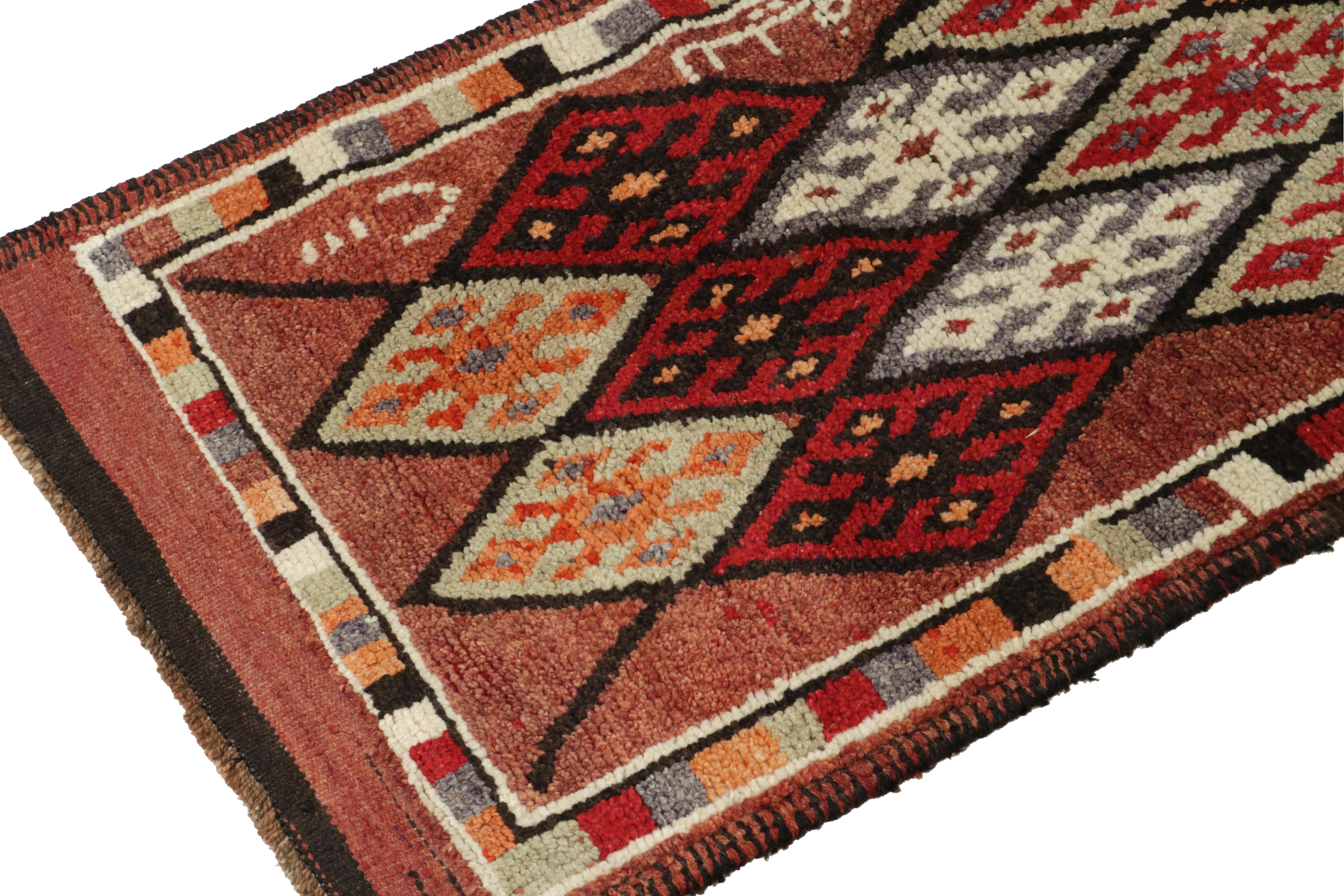 Hand-Knotted 1950s Vintage Tribal Runner in Red, Black, Geometric Patterns by Rug & Kilim For Sale