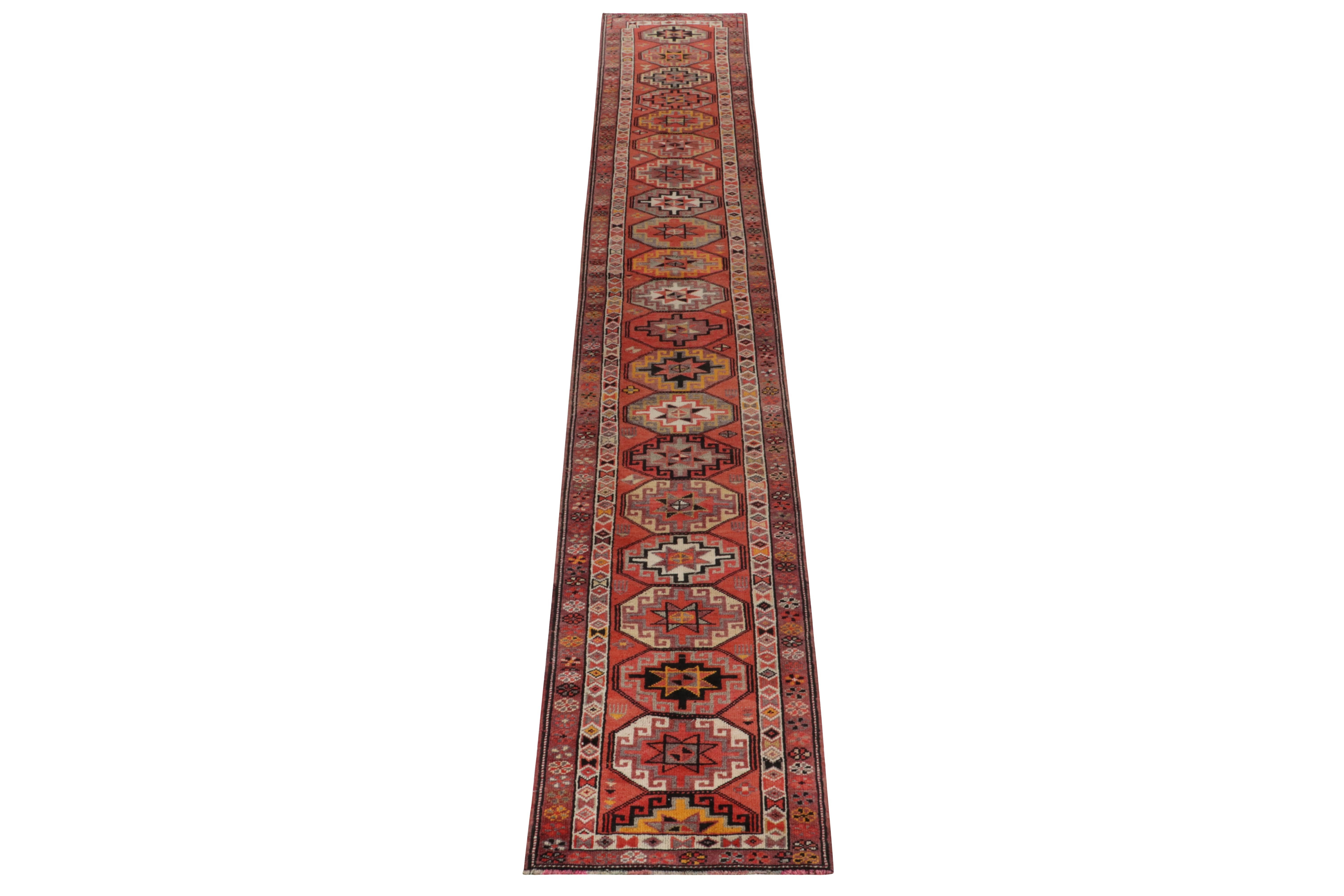 Hand-knotted in wool, a vintage 3x17 runner from Rug & Kilim’s exciting new curation of rare tribal pieces. Originating from Turkey circa 1950-1960, this is an especially uncommon piece in both oversized length and beauty—a design both atypifying,
