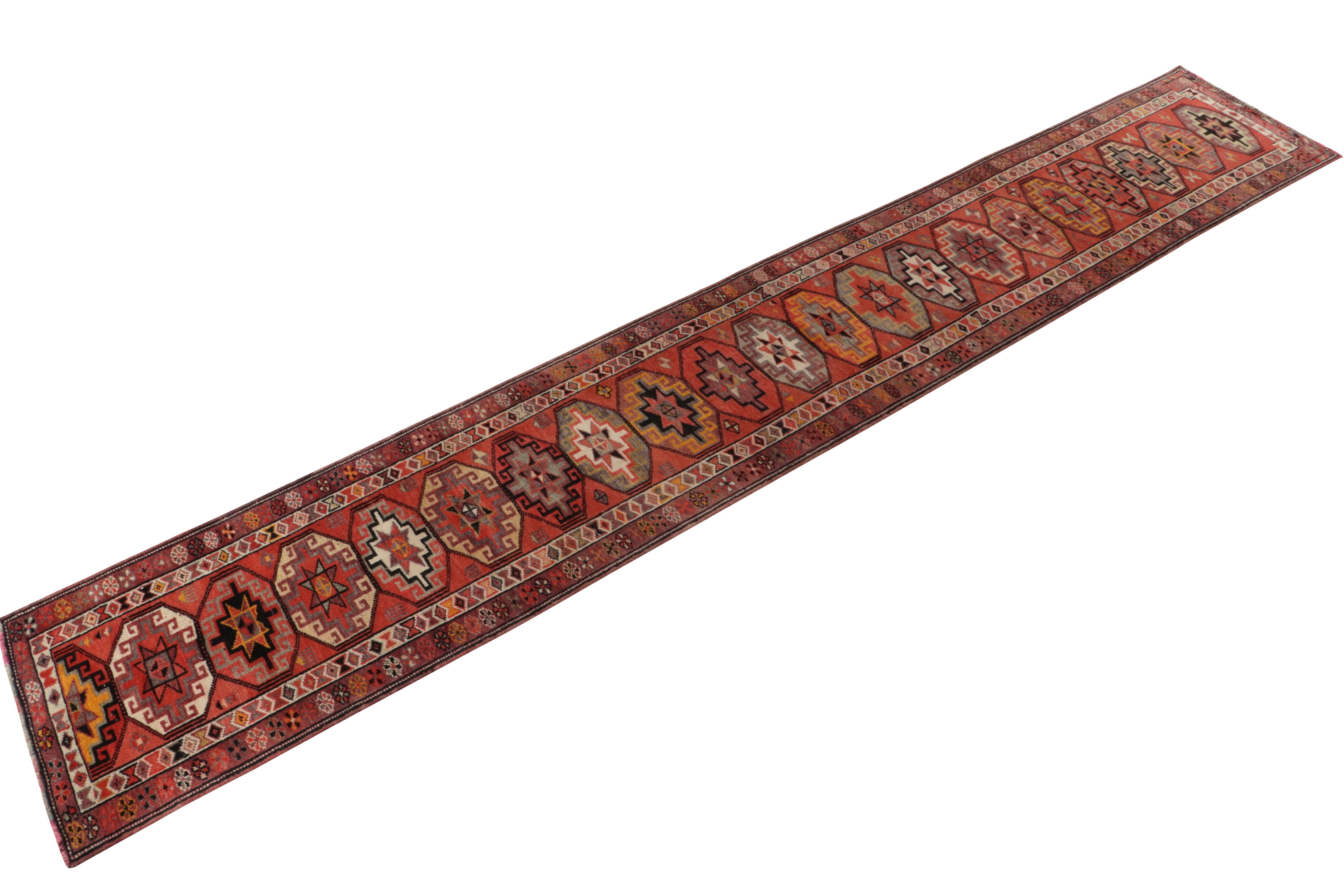 Turkish 1950s Vintage Tribal Runner in Red, Gold and Medallion Patterns by Rug & Kilim For Sale