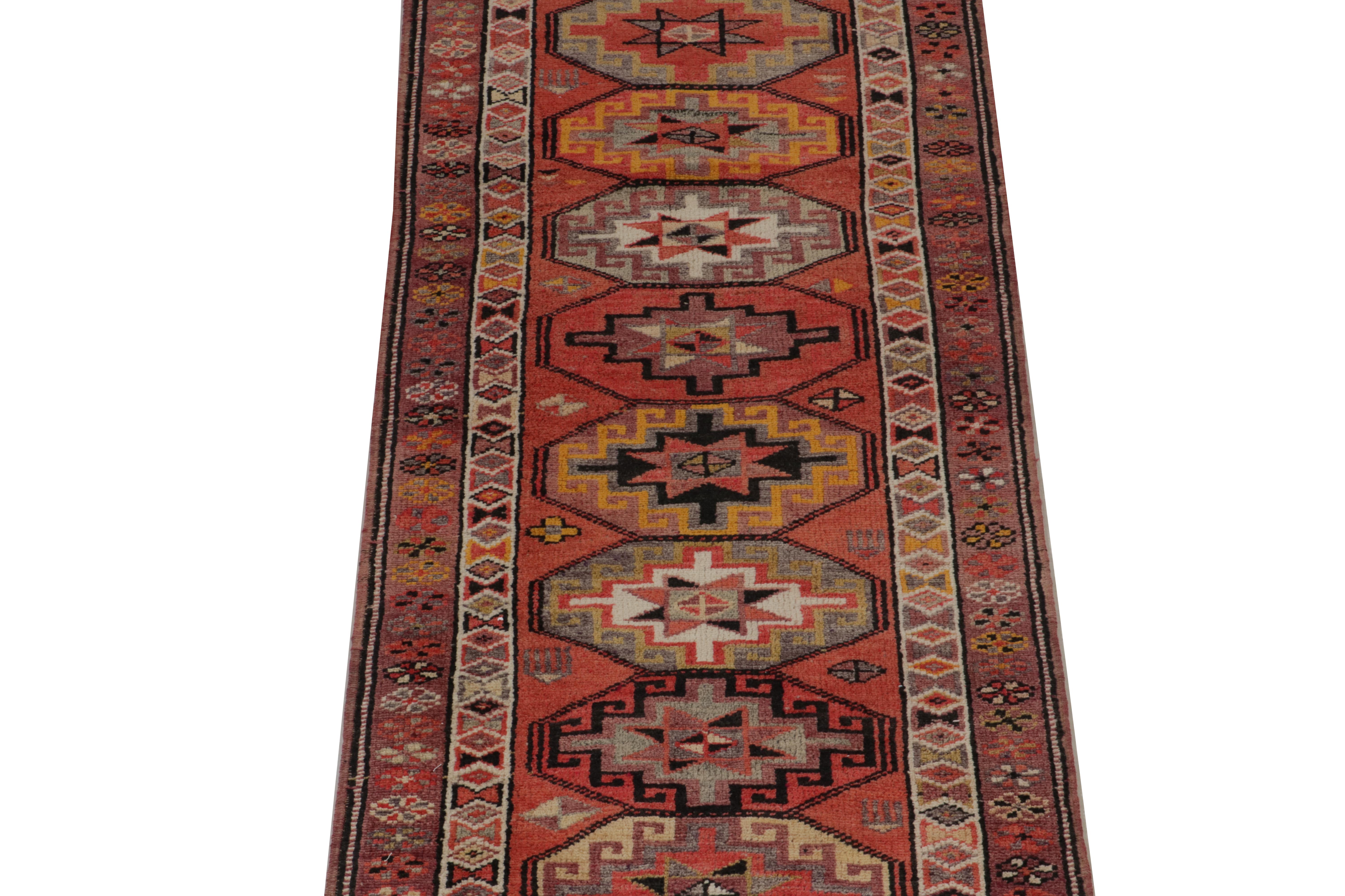 Hand-Knotted 1950s Vintage Tribal Runner in Red, Gold and Medallion Patterns by Rug & Kilim For Sale