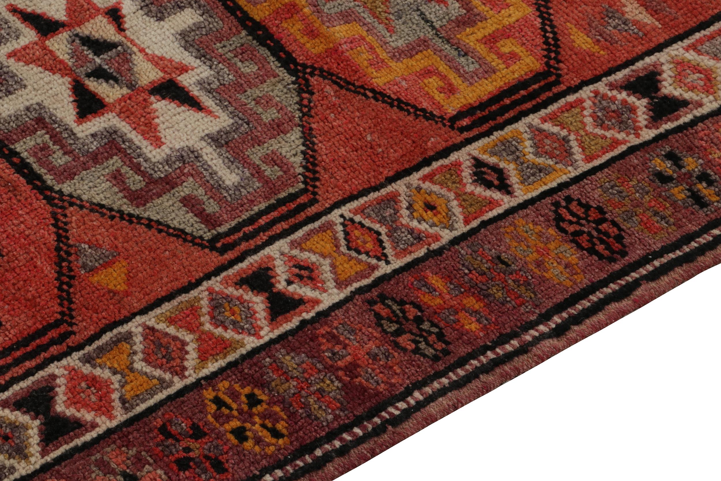 Mid-20th Century 1950s Vintage Tribal Runner in Red, Gold and Medallion Patterns by Rug & Kilim For Sale