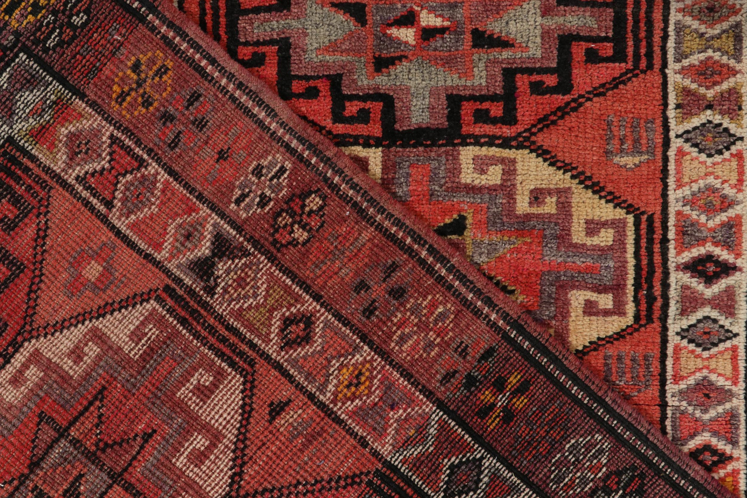 Wool 1950s Vintage Tribal Runner in Red, Gold and Medallion Patterns by Rug & Kilim For Sale