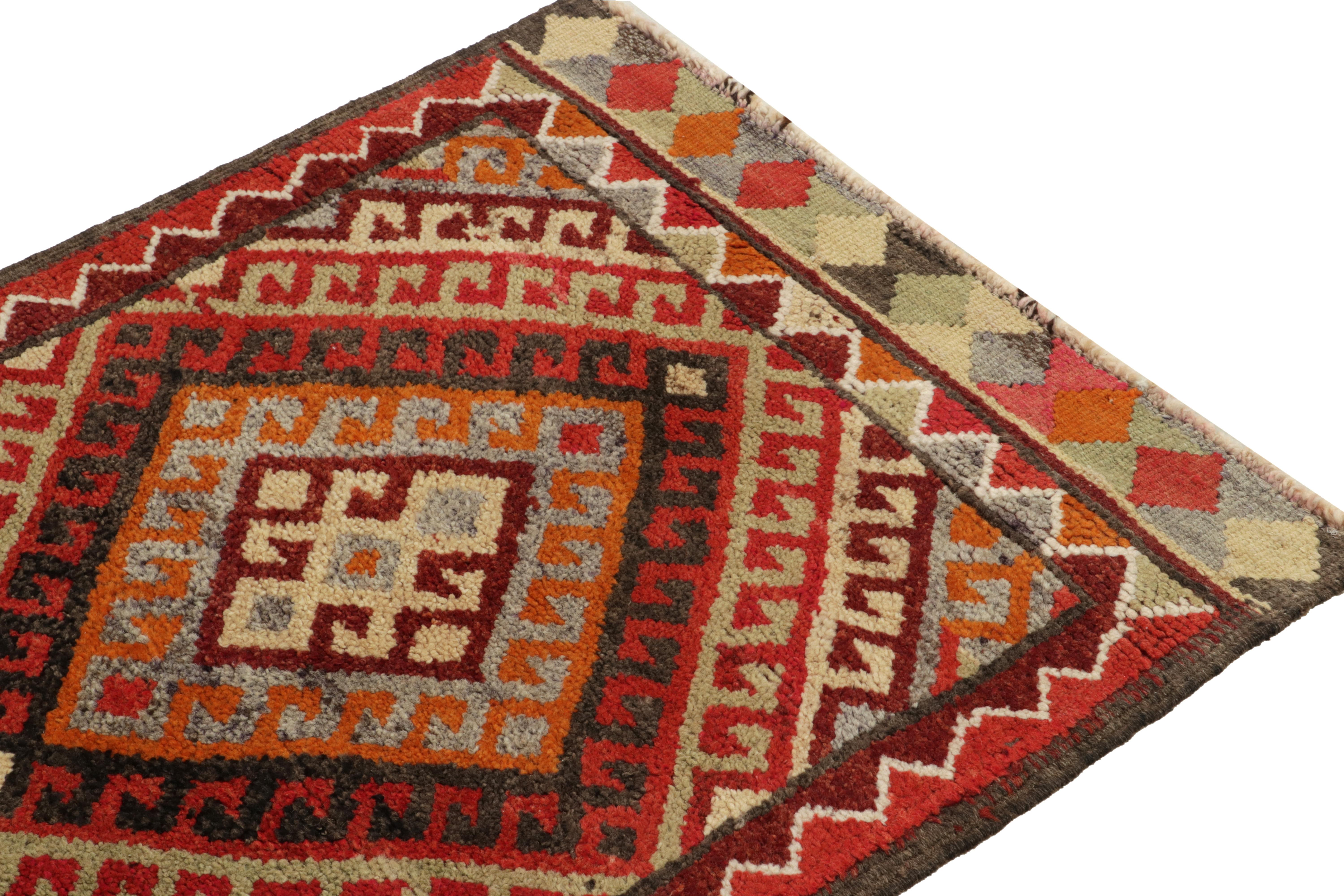 1950s Vintage Tribal Runner in Red Orange Brown Geometric Pattern by Rug & Kilim In Good Condition For Sale In Long Island City, NY