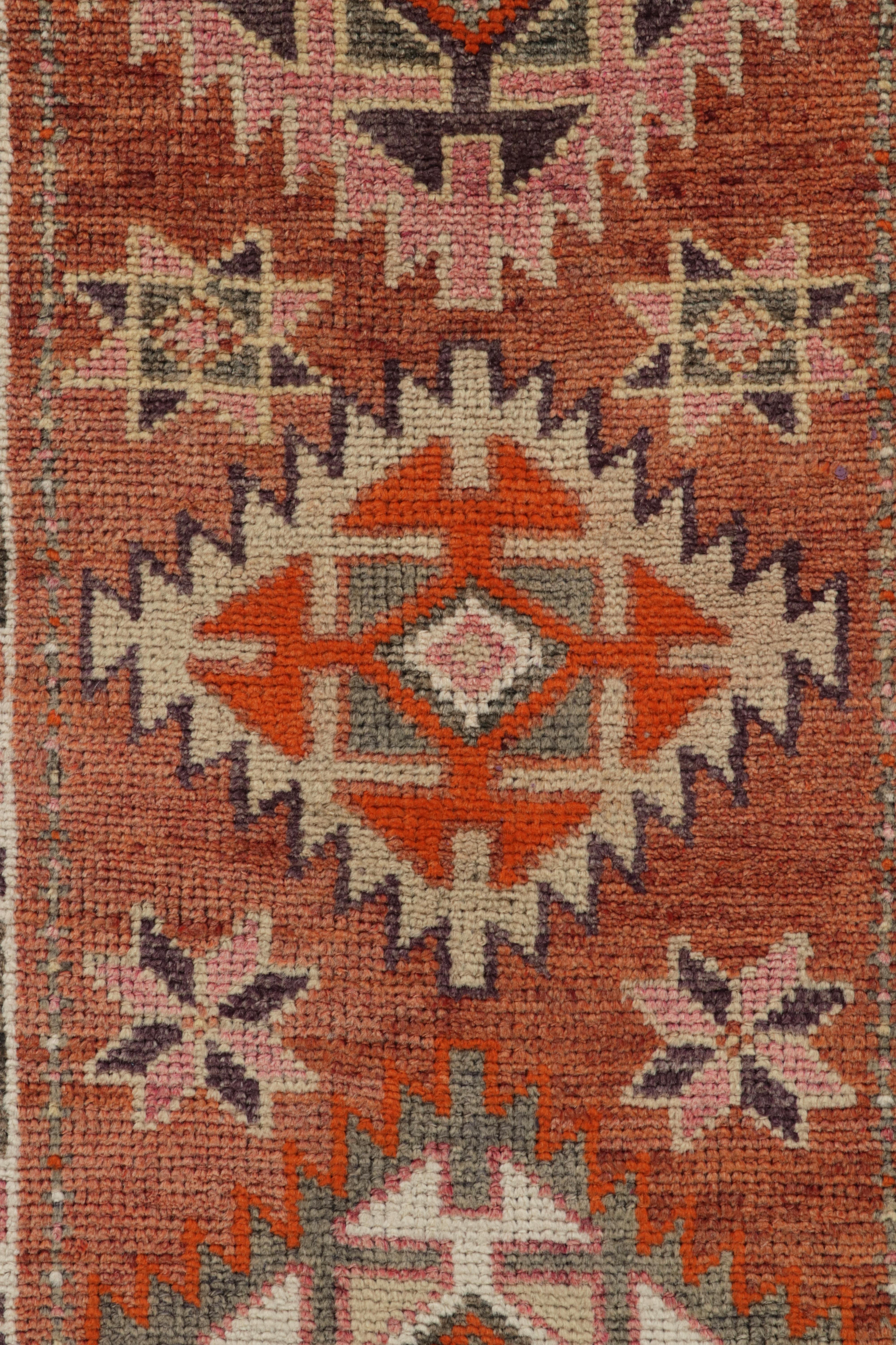 Mid-20th Century 1950s Vintage Tribal runner in Red, Orange and Beige-Brown Geometric Patterns For Sale