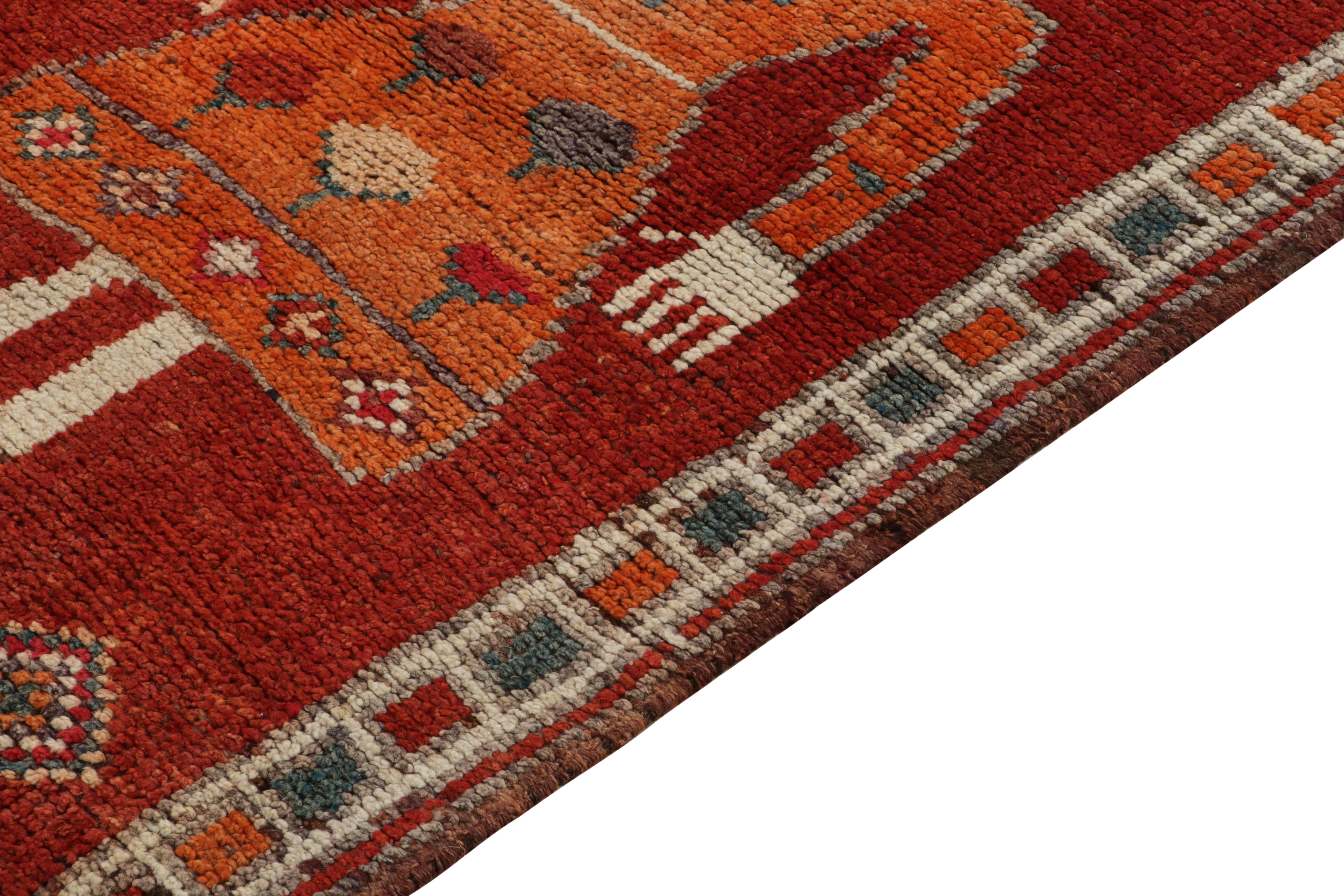 Hand-Knotted 1950s Vintage Tribal Runner in Red, Orange Pictorial Figures by Rug & Kilim For Sale