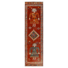 1950s Vintage Tribal Runner in Red, Orange Pictorial Figures by Rug & Kilim