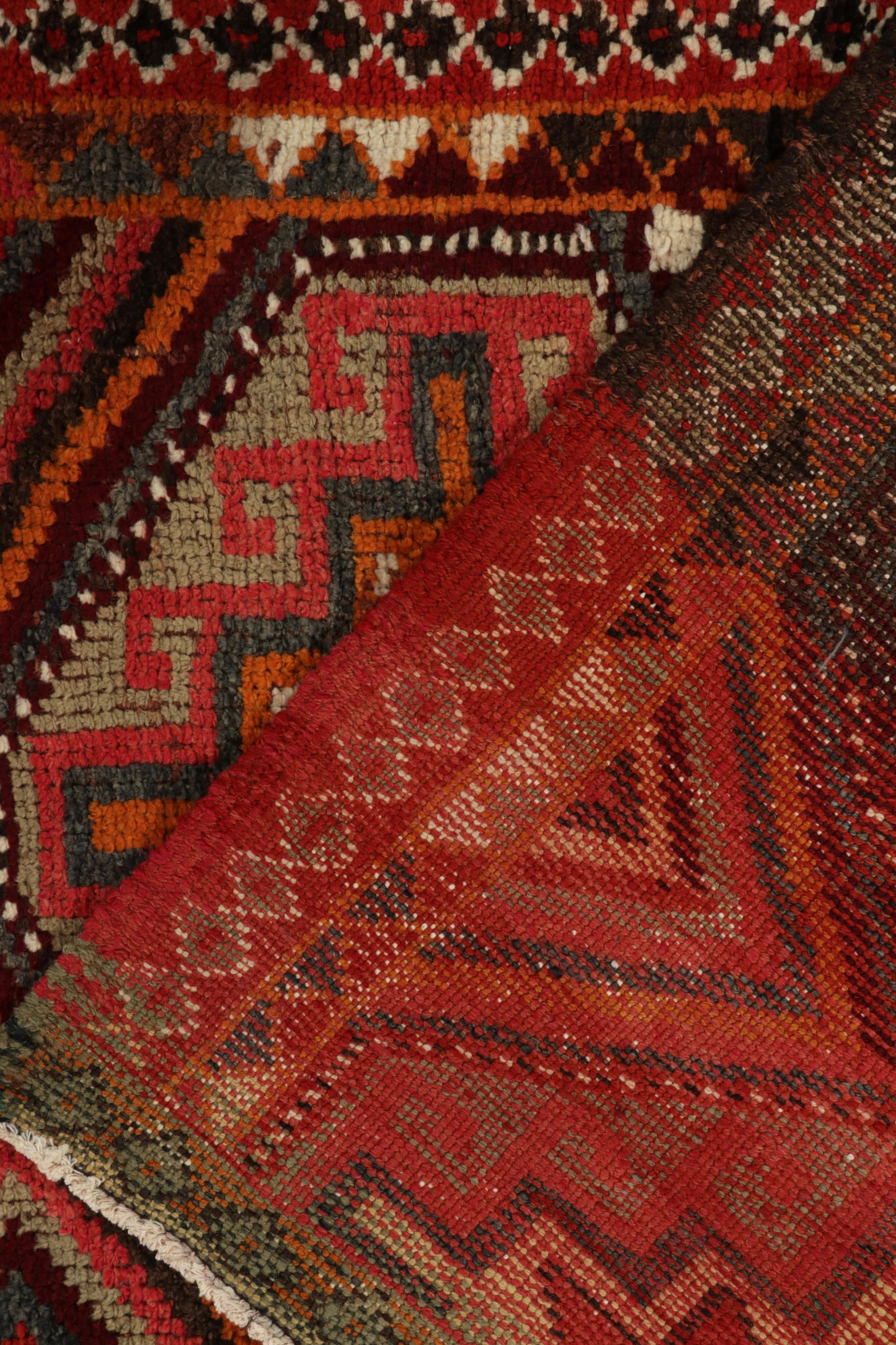 Mid-20th Century 1950s Vintage Tribal Runner in Red, Orange Geometric Patterns by Rug & Kilim For Sale
