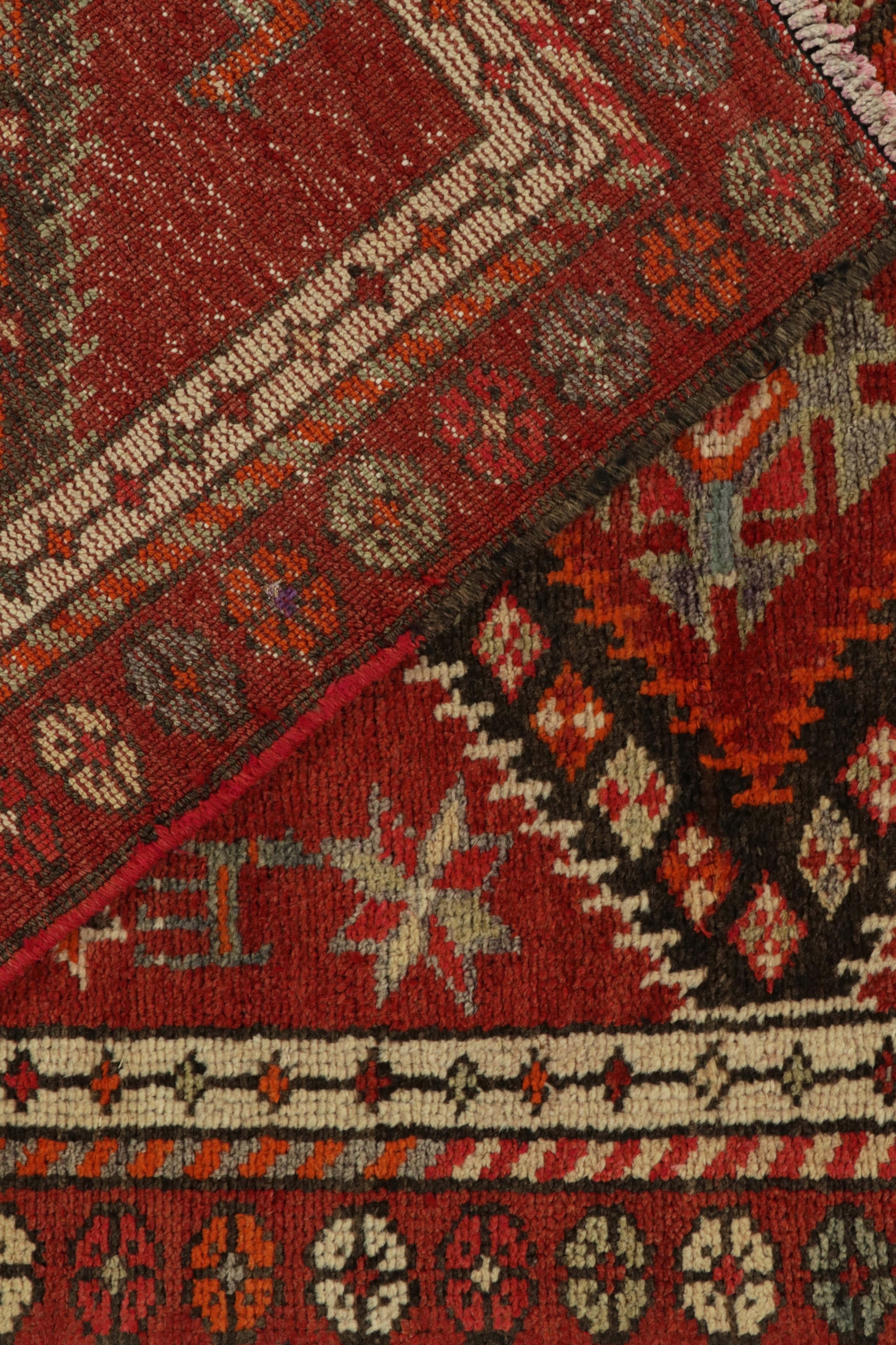 1950s Vintage Tribal Runner in Red, Orange Geometric Patterns by Rug & Kilim In Good Condition For Sale In Long Island City, NY