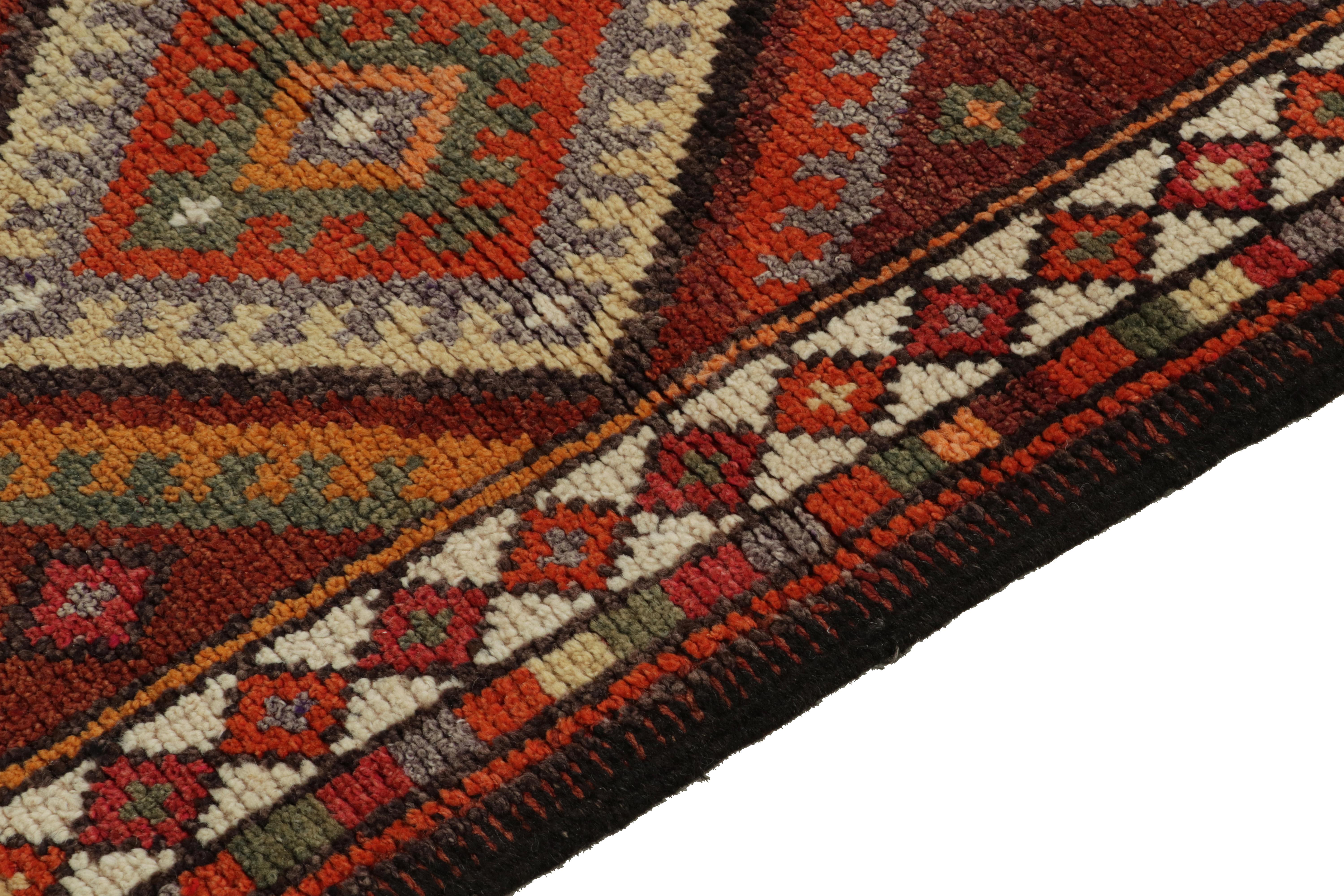 Hand-Knotted 1950s Vintage Tribal Runner in Red, Orange, Geometric Patterns by Rug & Kilim For Sale