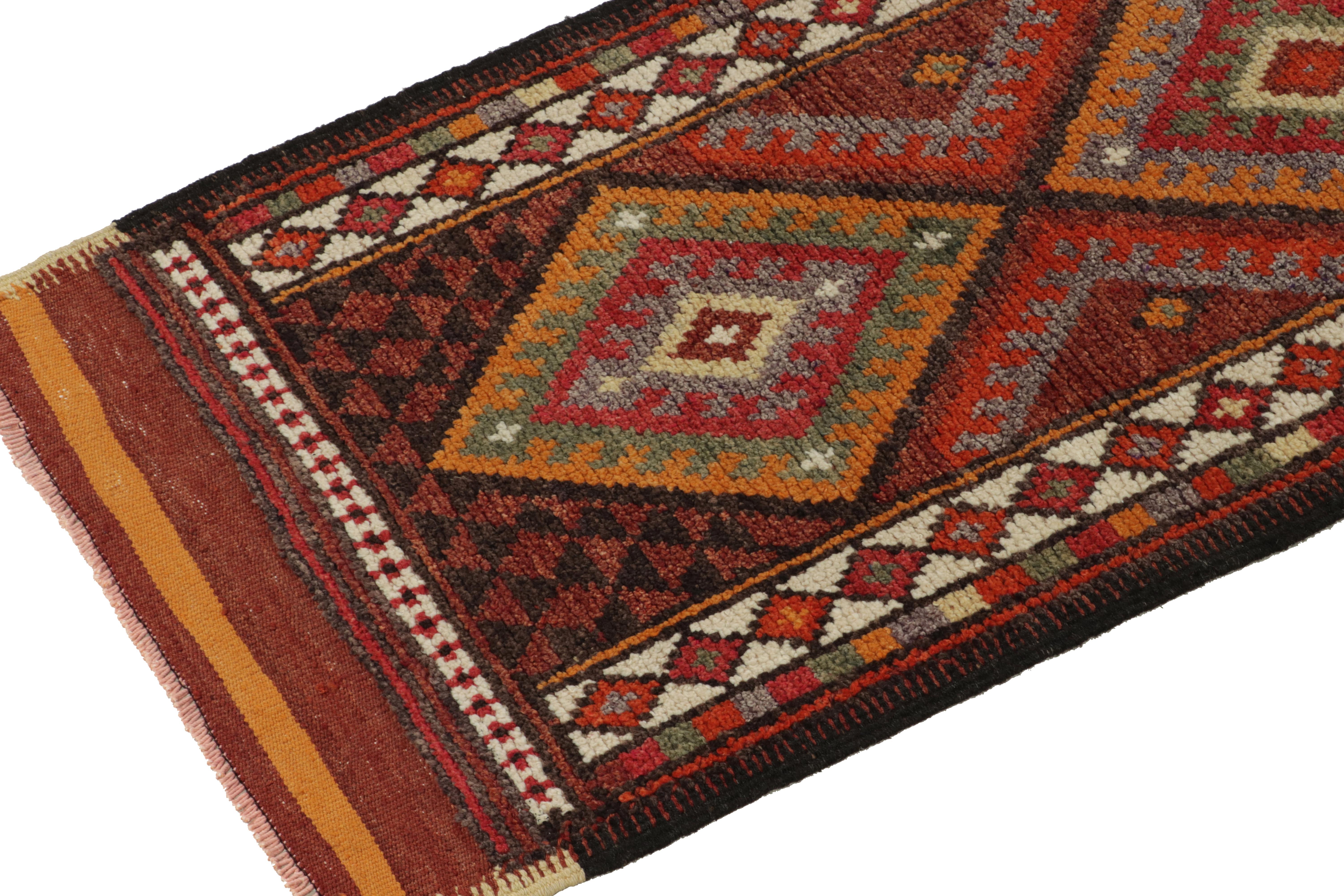 1950s Vintage Tribal Runner in Red, Orange, Geometric Patterns by Rug & Kilim In Good Condition For Sale In Long Island City, NY