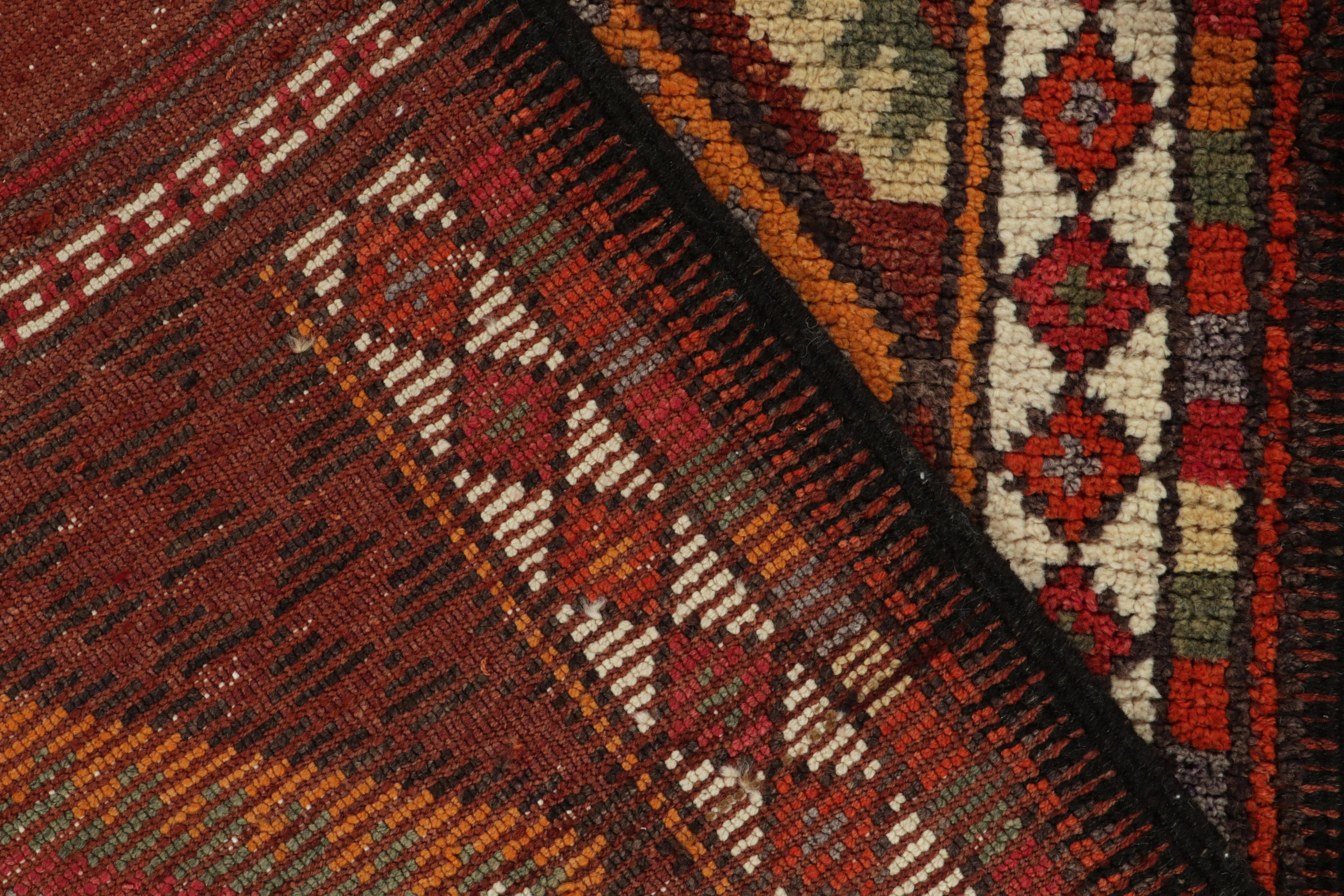 Mid-20th Century 1950s Vintage Tribal Runner in Red, Orange, Geometric Patterns by Rug & Kilim For Sale