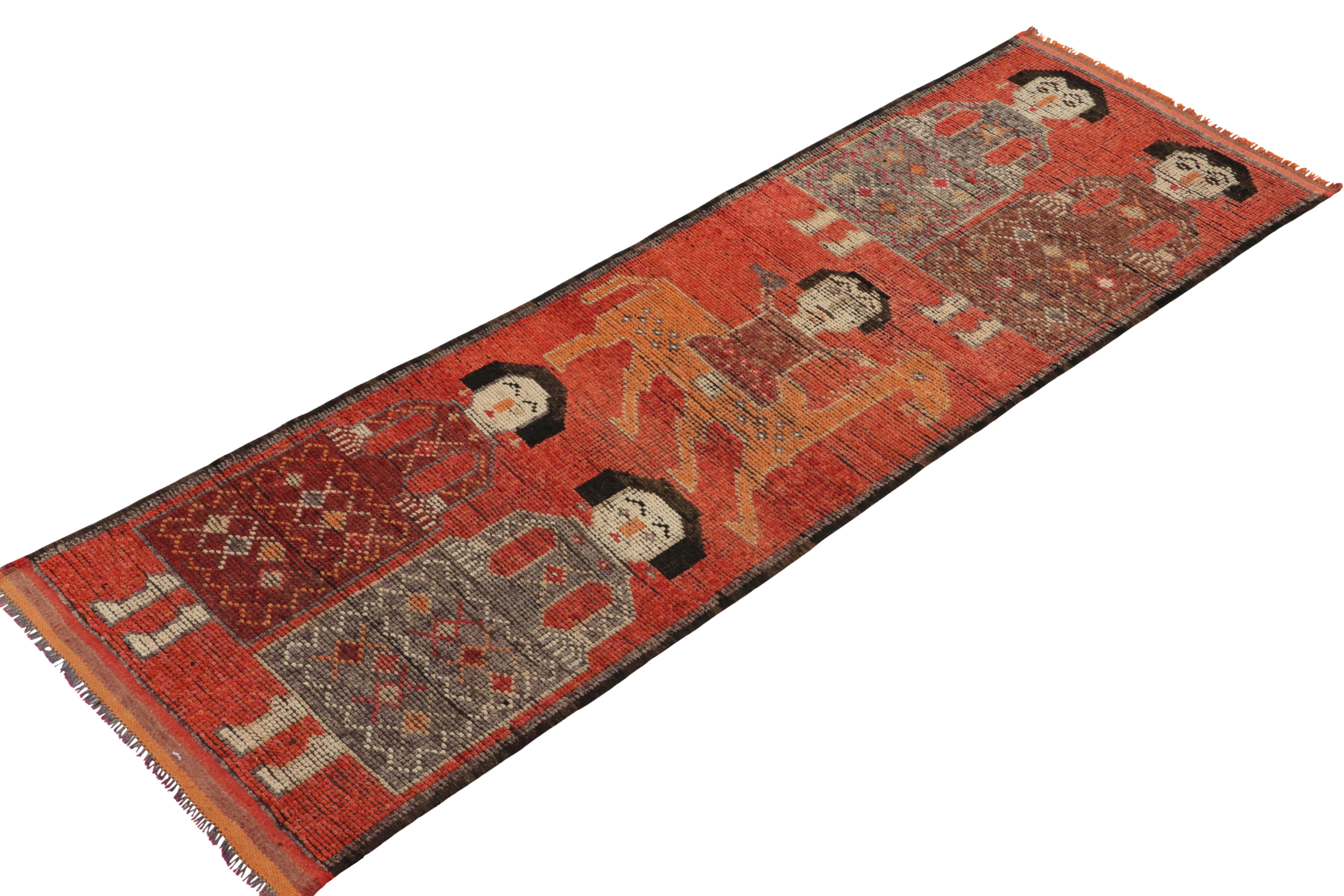 Turkish 1950s Vintage Tribal Runner in Red & Multihued Pictorials Pattern by Rug & Kilim For Sale