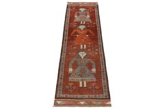 1950s Vintage Tribal Runner in Rust, Orange Pictorials, Geometric by Rug & Kilim