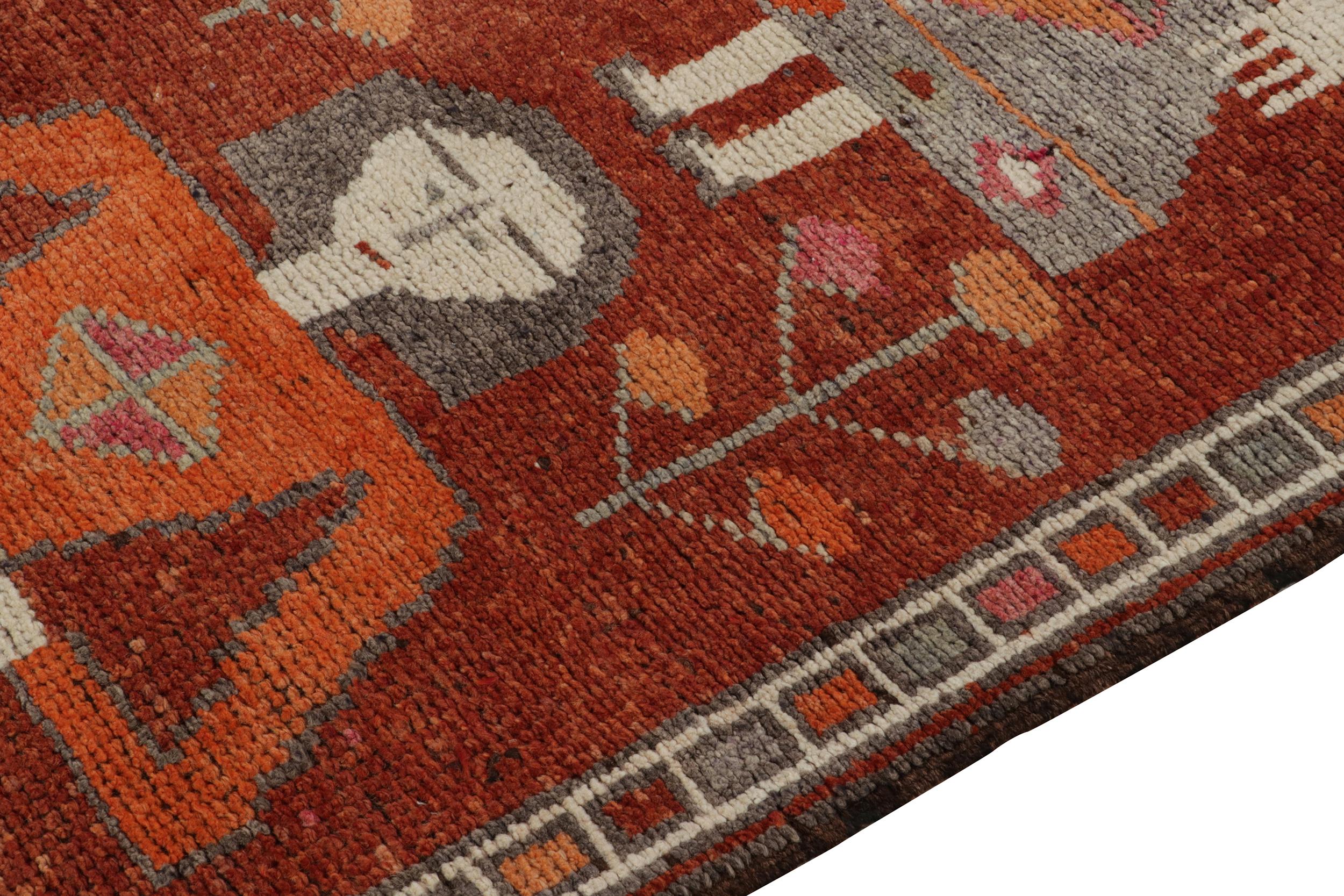 1950s Vintage Tribal Runner in Rust, Orange Pictorials, Geometric by Rug & Kilim In Good Condition For Sale In Long Island City, NY
