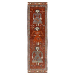 1950s Vintage Tribal Runner in Rust, Orange Pictorials, Geometric by Rug & Kilim