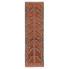 1950s Vintage Tribal Runner in Rust, Red and Geometric Patterns