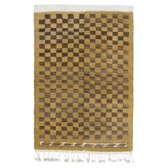 1950s Vintage Tulu Rug in Gold, Brown & White Geometric Pattern by Rug & Kilim