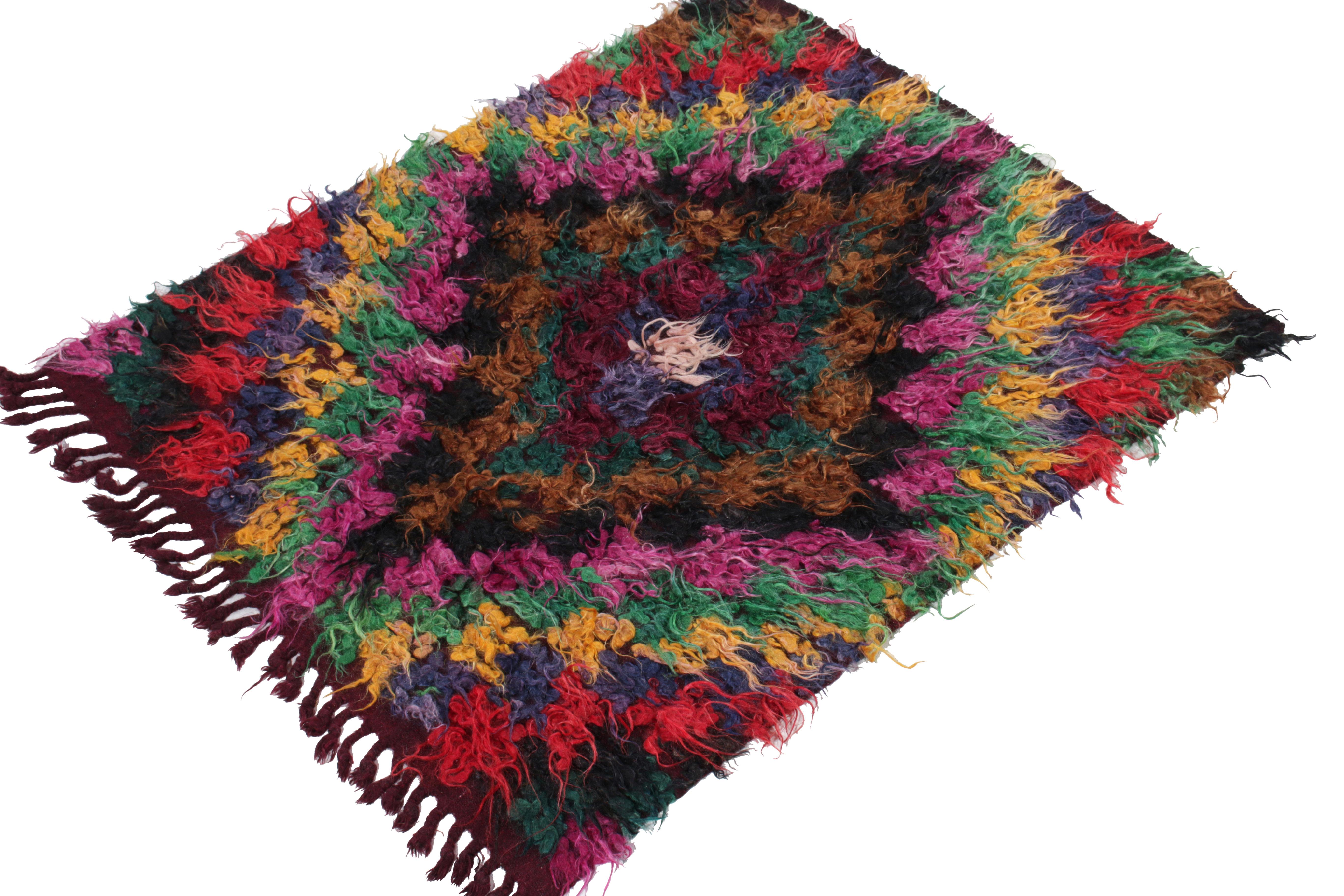 Tribal 1950s Vintage Tulu Rug in Multicolor Geometric Pattern by Rug & Kilim For Sale
