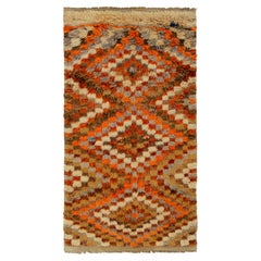 1950s Vintage Tulu Rug in Orange, Beige-Brown Geometric Pattern by Rug & Kilim