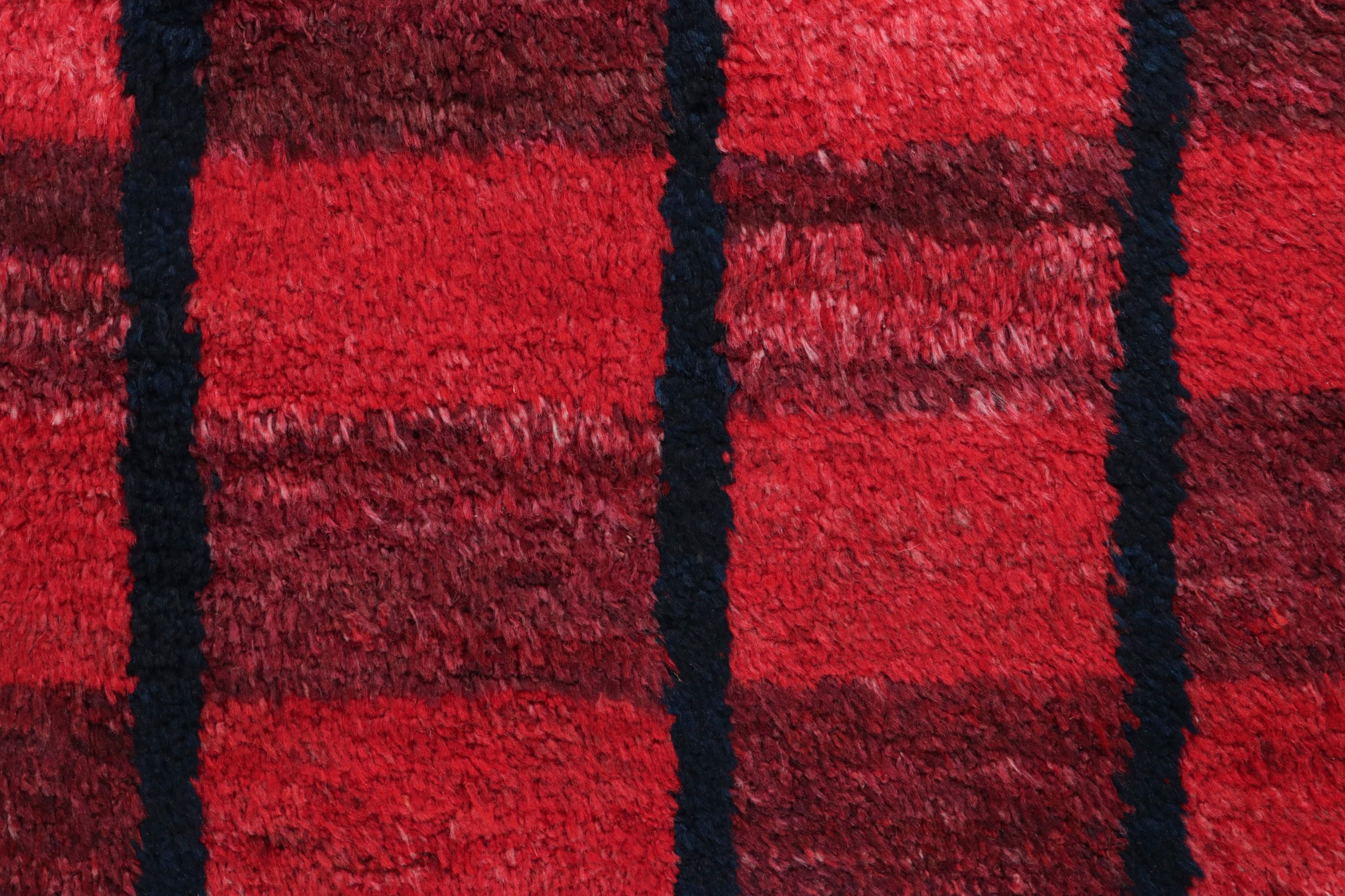 Tribal 1950s Vintage Tulu Rug in Red, Blue-Black Geometric Pattern by Rug & Kilim For Sale