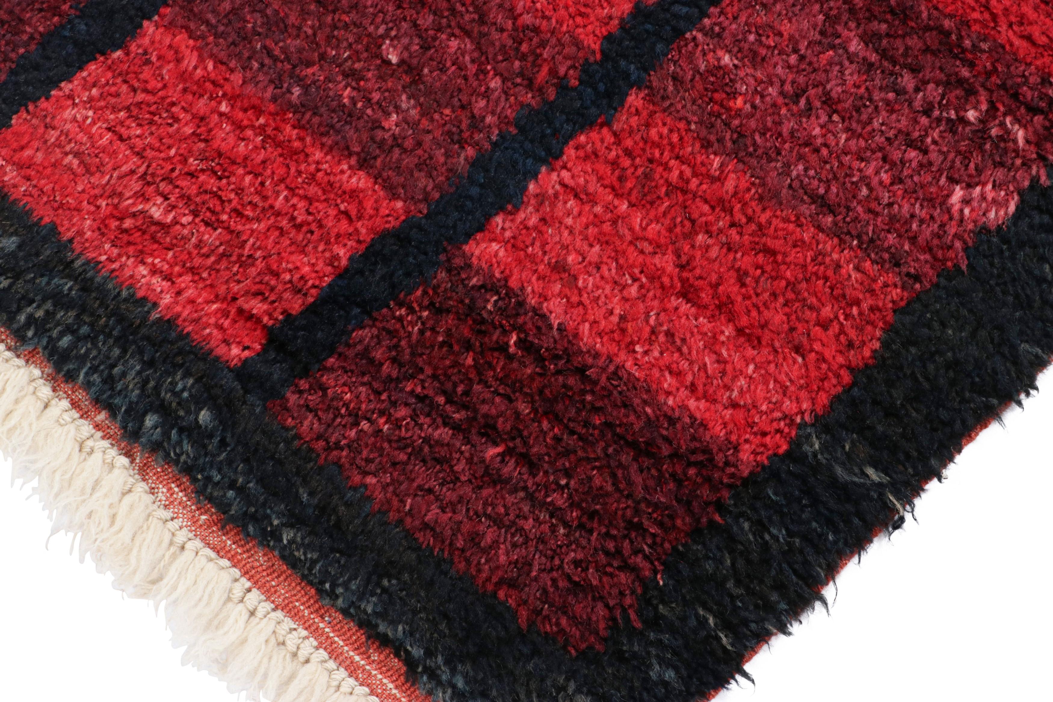 1950s Vintage Tulu Rug in Red, Blue-Black Geometric Pattern by Rug & Kilim In Good Condition For Sale In Long Island City, NY