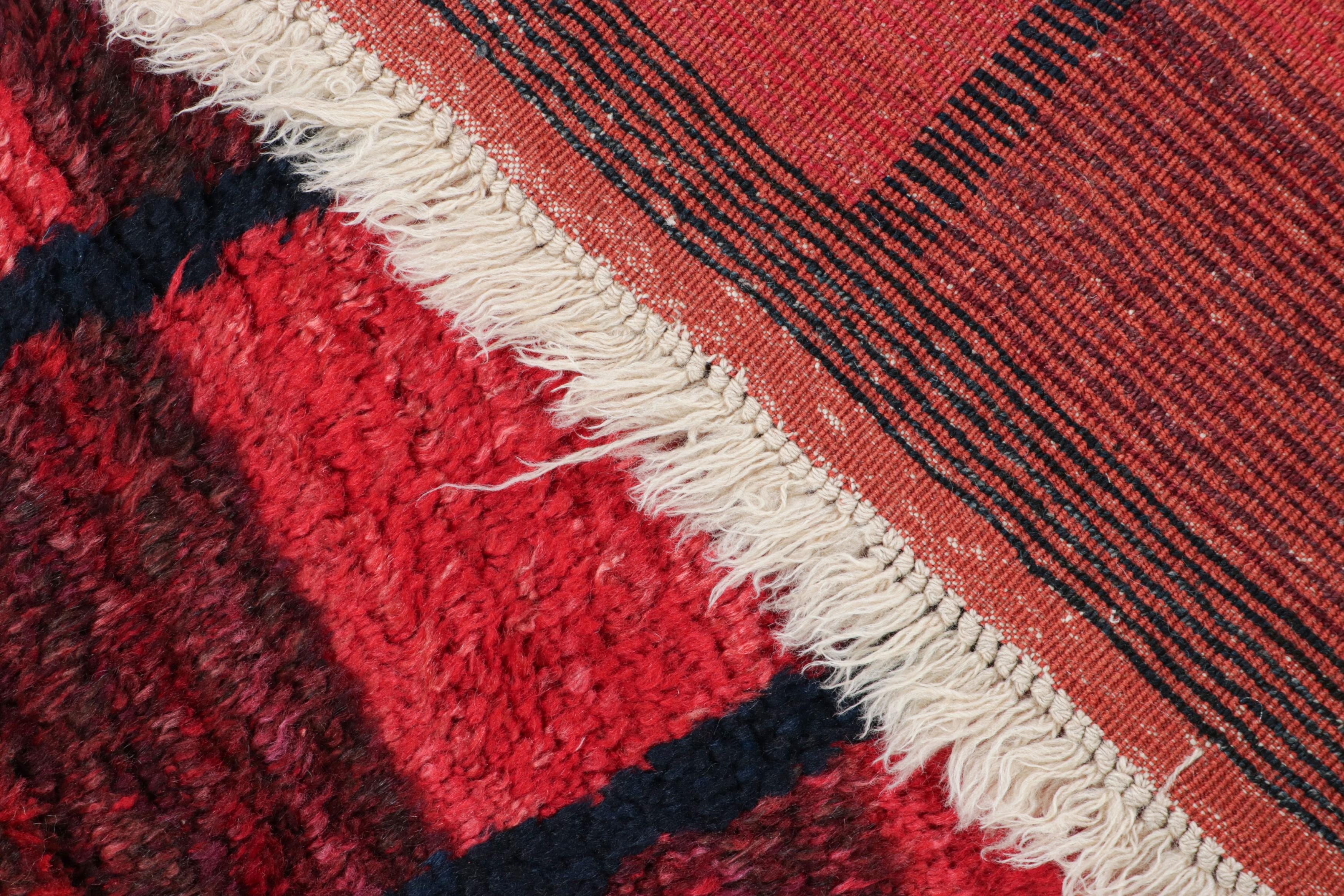 Mid-20th Century 1950s Vintage Tulu Rug in Red, Blue-Black Geometric Pattern by Rug & Kilim For Sale