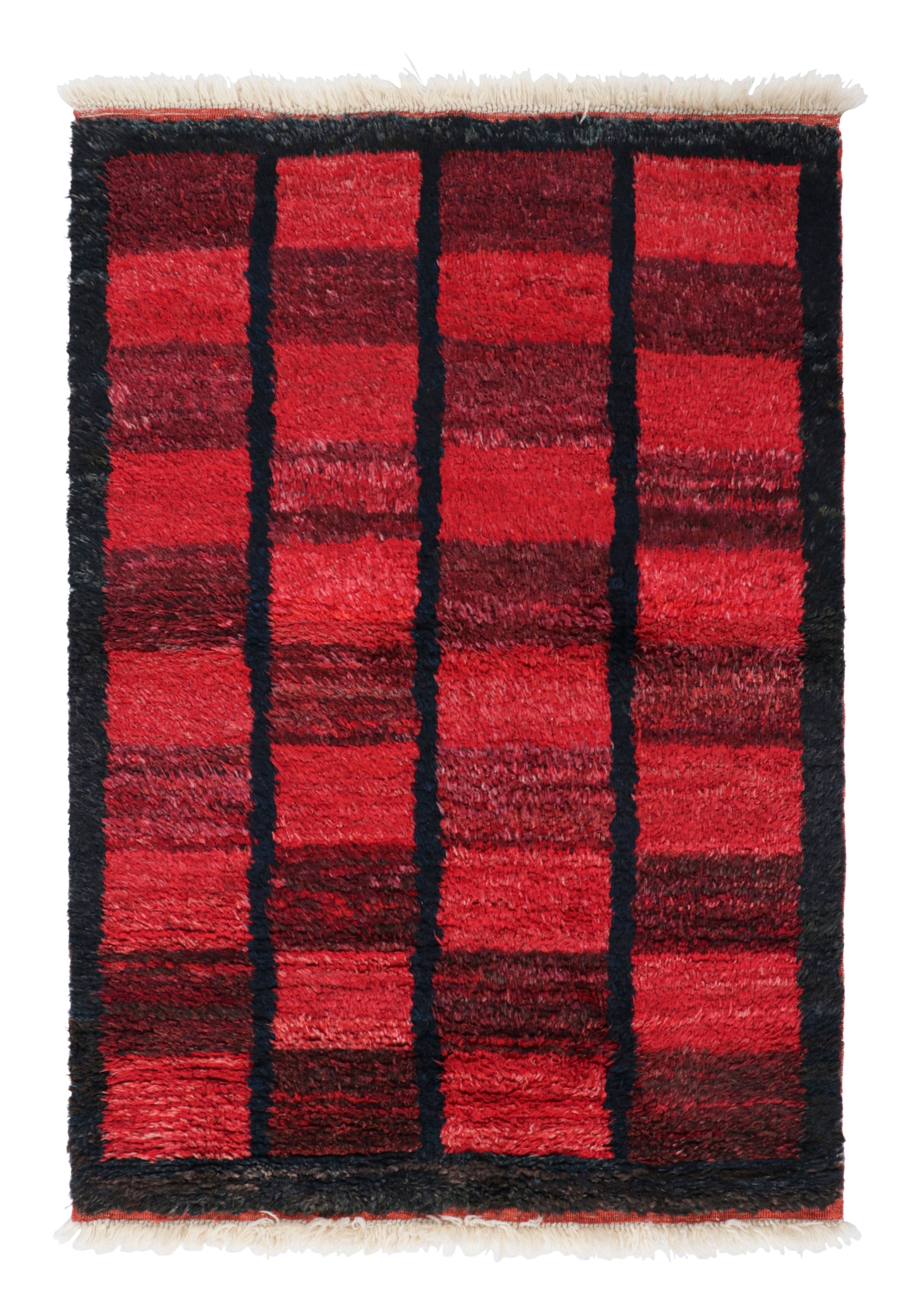 1950s Vintage Tulu Rug in Red, Blue-Black Geometric Pattern by Rug & Kilim For Sale