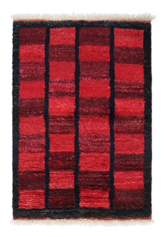 1950s Vintage Tulu Rug in Red, Blue-Black Geometric Pattern by Rug & Kilim
