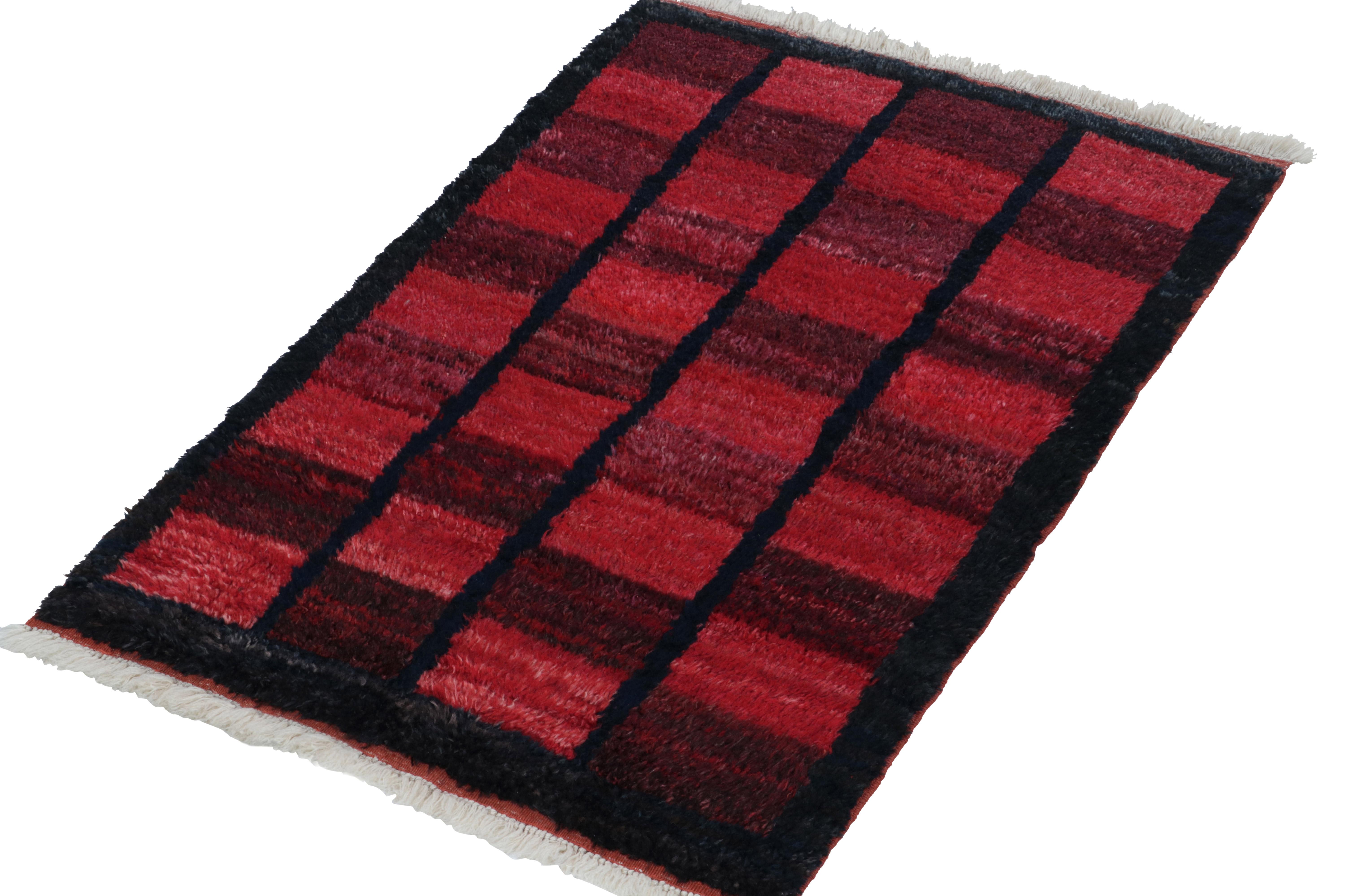 Tribal 1950s Vintage Tulu Rug in Red, Blue-Black Geometric Pattern by Rug & Kilim For Sale
